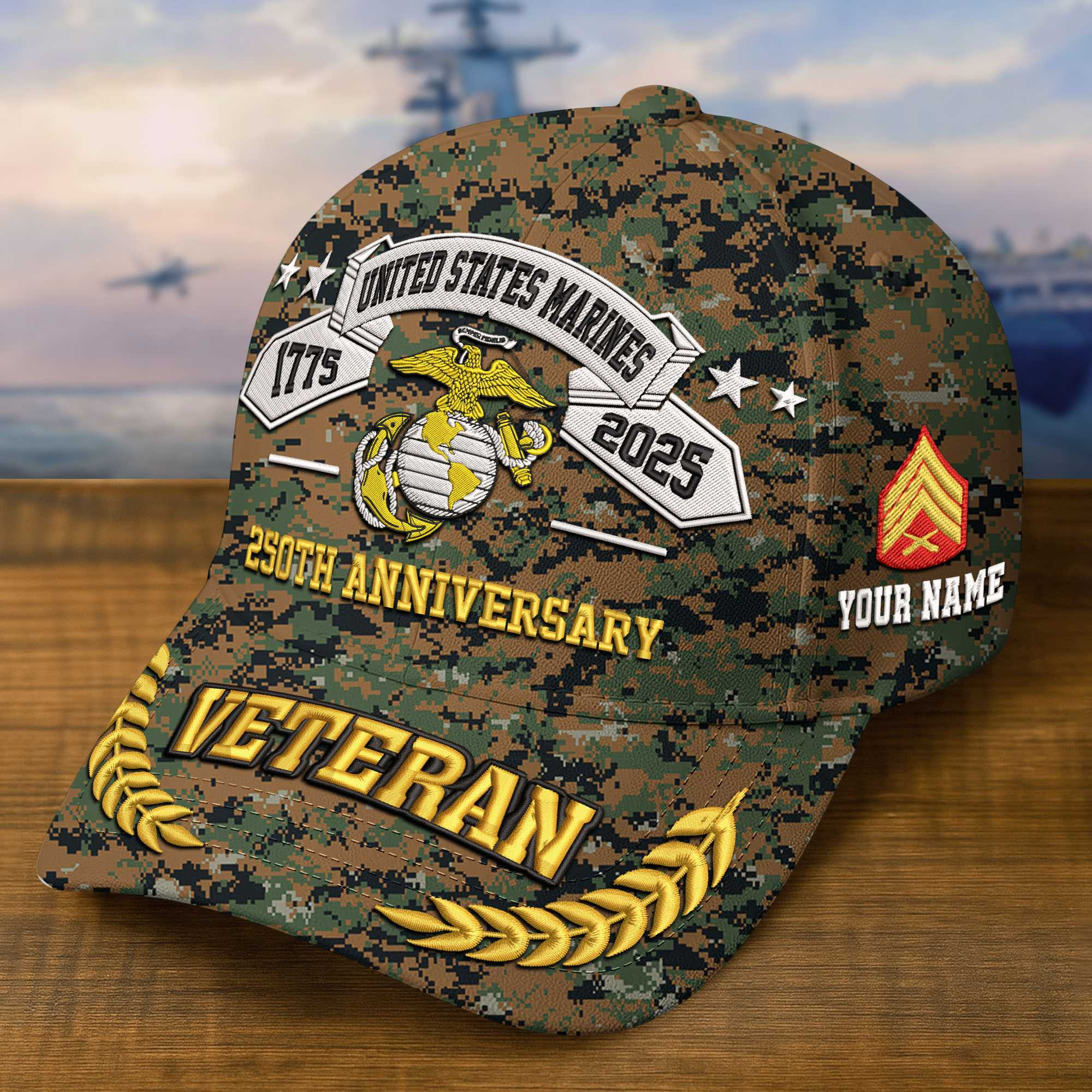 Premium Custom USMC Embroidered Hat VPVC308806, 250th Anniversary Marine Corps Hat, Gifts For Marine Veteran, Gifts On Father’s Day, Veterans Day