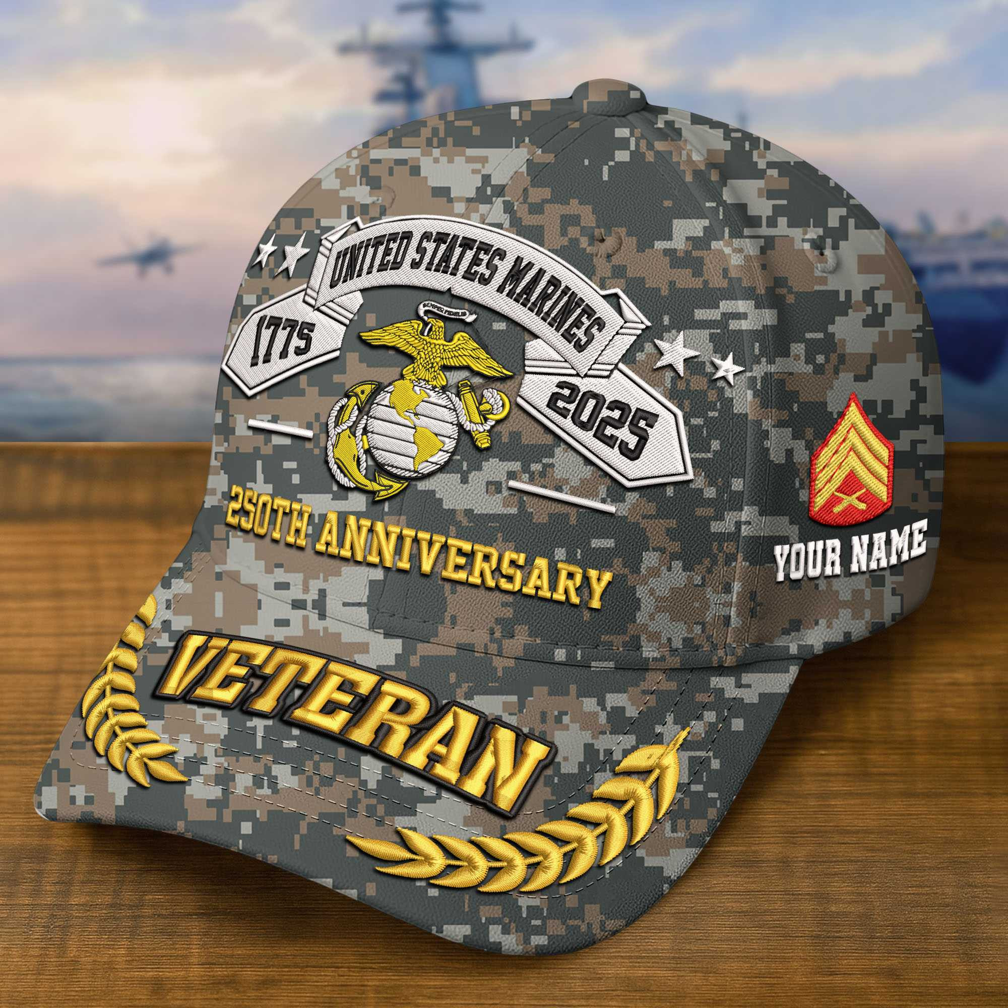 Premium Custom USMC Embroidered Hat VPVC308807, 250th Anniversary Marine Corps Hat, Gifts For Marine Veteran, Gifts On Father’s Day, Veterans Day