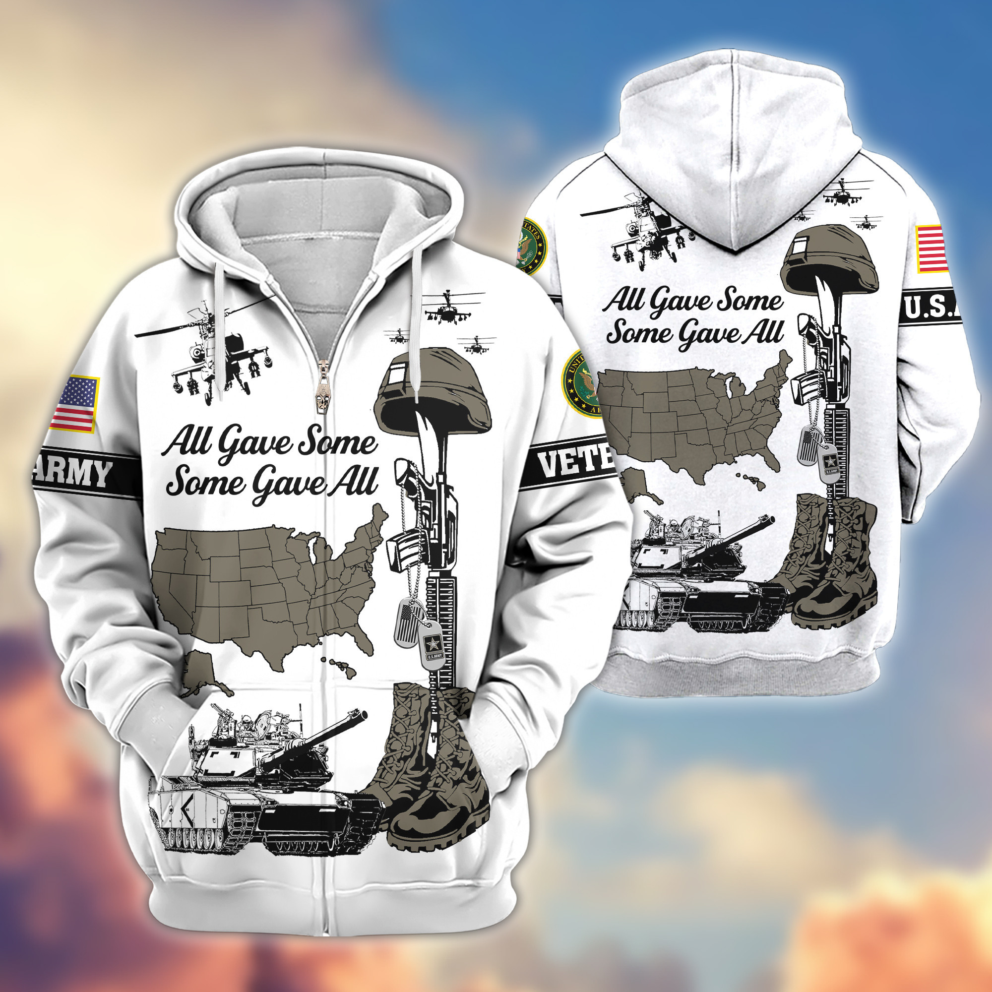 Premium US Army Zip Up Hoodie VPVC607910, Gifts For Army Veteran, Gifts On Father’s Day, Veterans Day