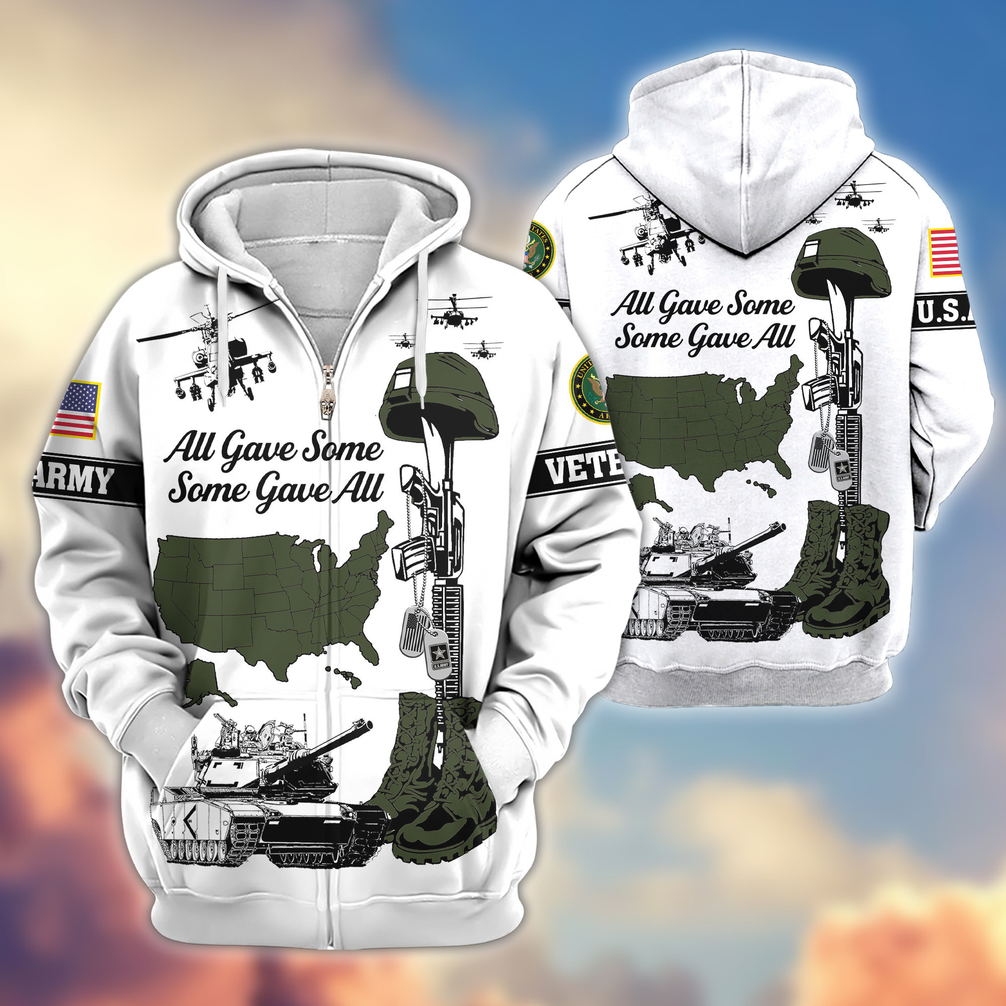 Premium US Army Zip Up Hoodie VPVC607901, Gifts For Army Veteran, Gifts On Father’s Day, Veterans Day