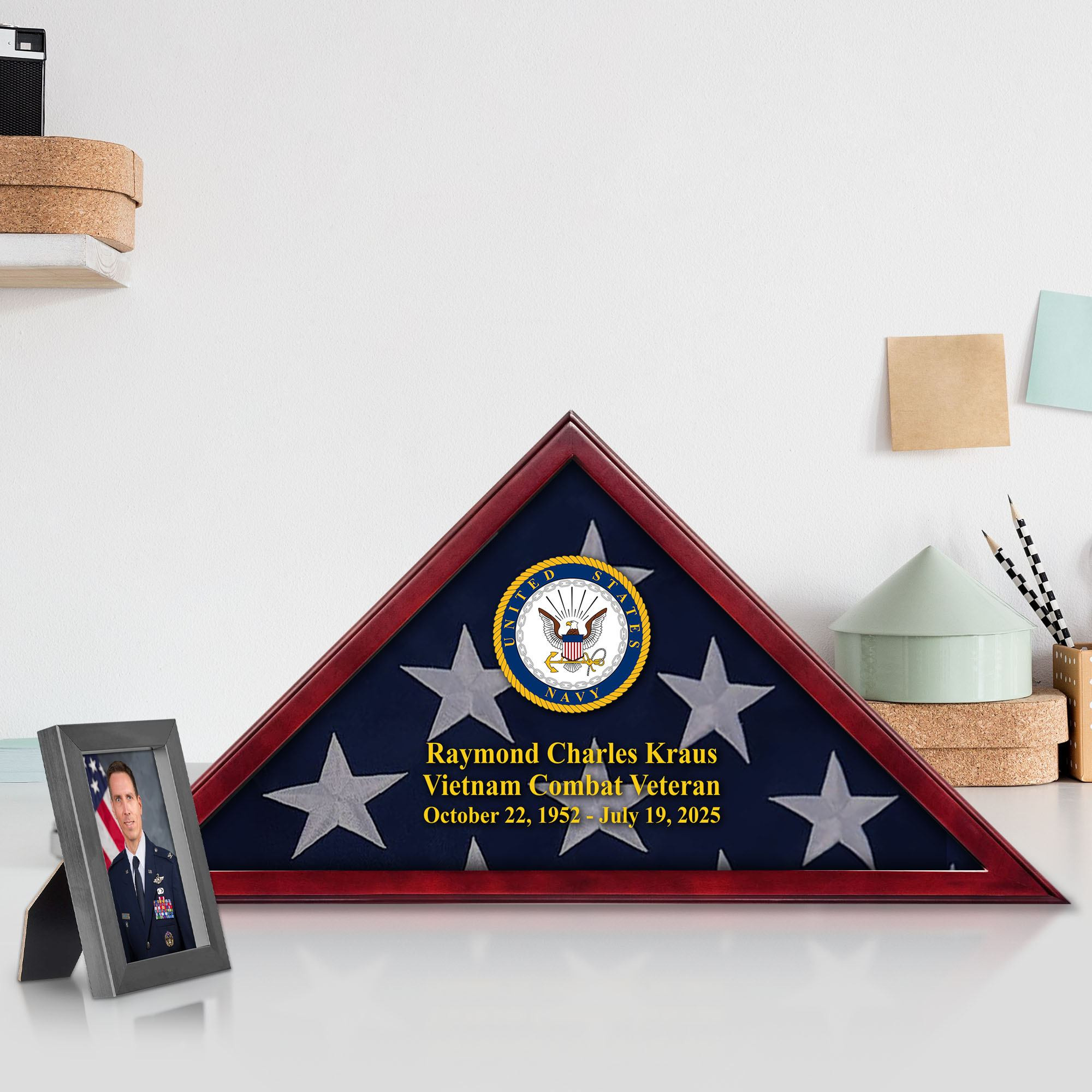 Premium Personalized Flag Case CPVC050812, Flag Box for American Veteran Flag 9.5 X 5 Feet, Flag Display Case for Burial, Flag Wall Mounted, Flag to Display Folded