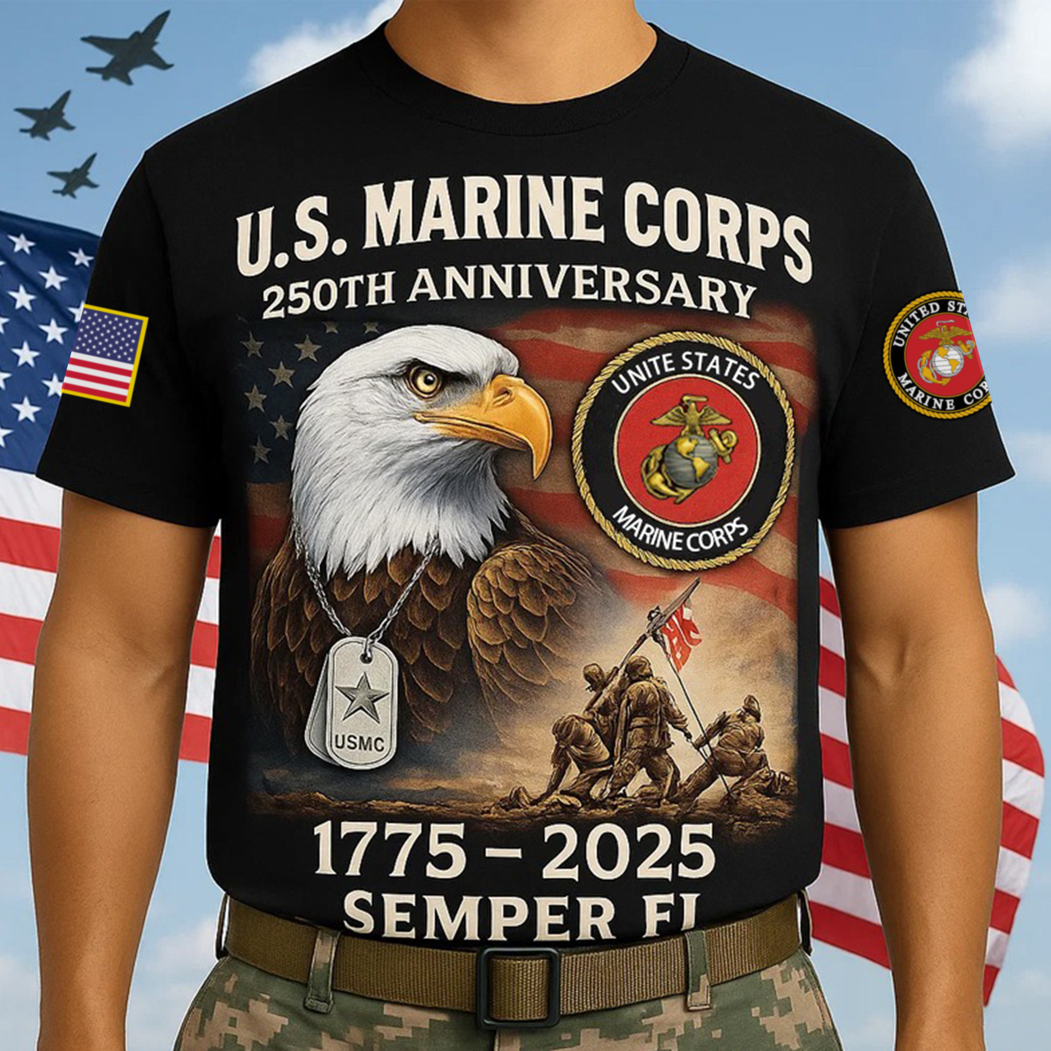 Premium USMC T-Shirt VPVC930052, 250th Anniversary Marine Corps Shirt, Gifts For Marine Veteran, Gifts On Father’s Day, Veterans Day