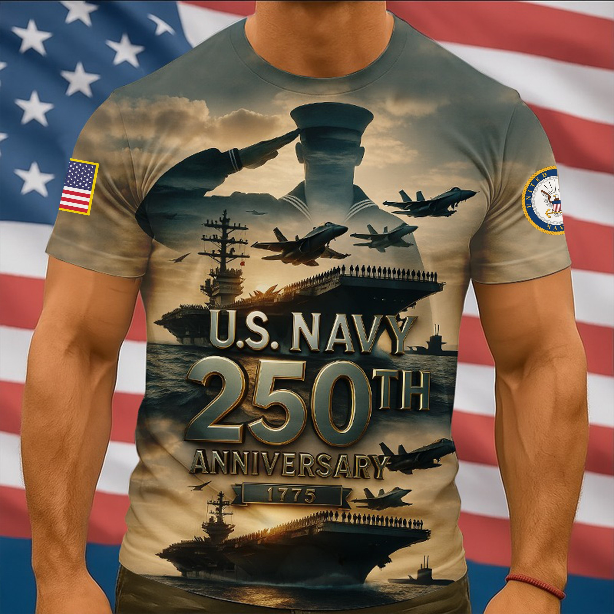 Premium US Navy T-Shirt VPVC930067, 250th Anniversary Navy Shirt, Gifts For Navy Veteran, Gifts On Father’s Day, Veterans Day