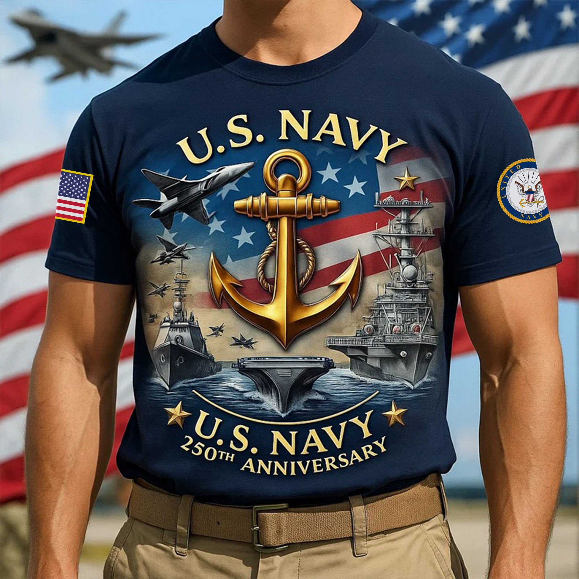 Premium US Navy T-Shirt VPVC930068, 250th Anniversary Navy Shirt, Gifts For Navy Veteran, Gifts On Father’s Day, Veterans Day