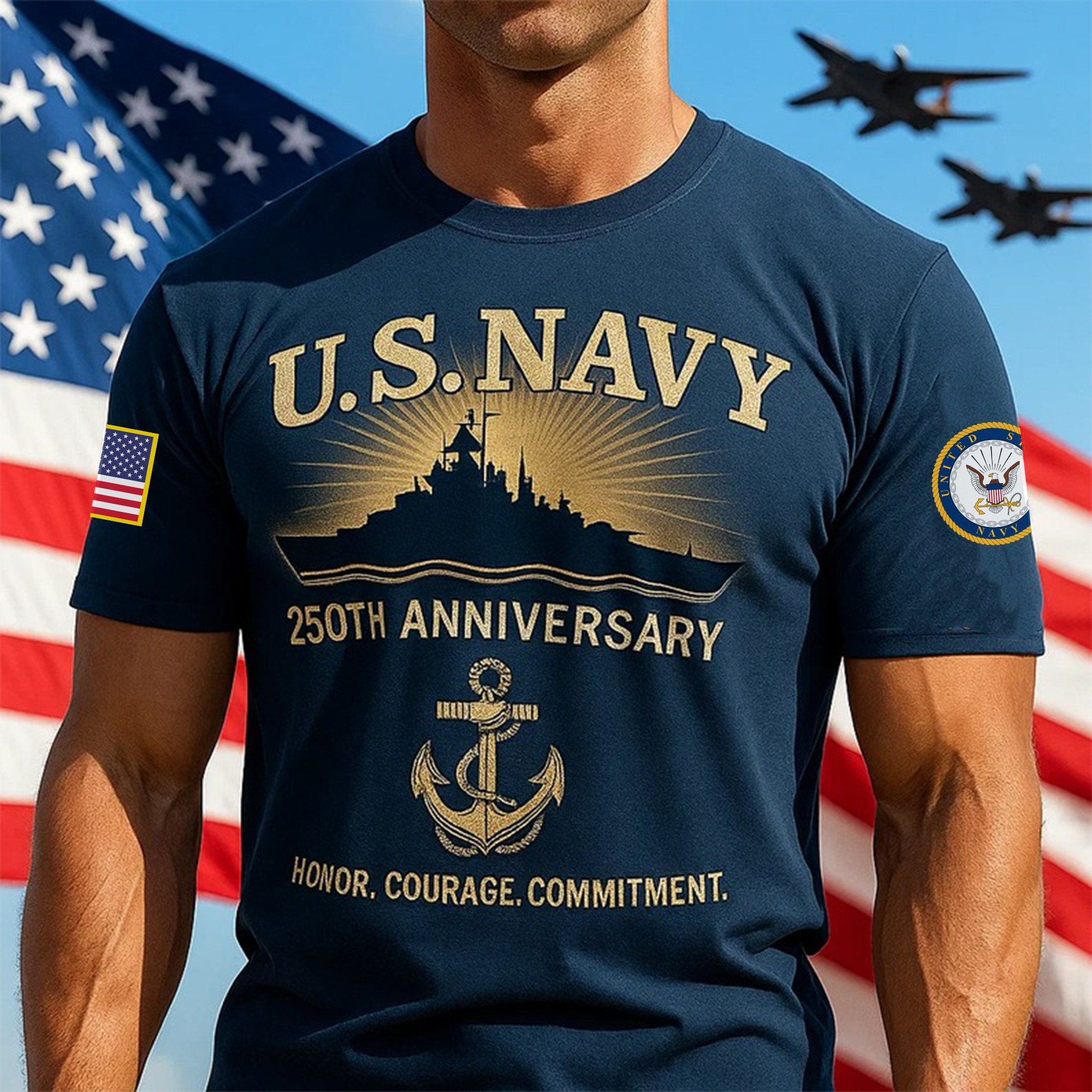 Premium US Navy T-Shirt VPVC930070, 250th Anniversary Navy Shirt, Gifts For Navy Veteran, Gifts On Father’s Day, Veterans Day