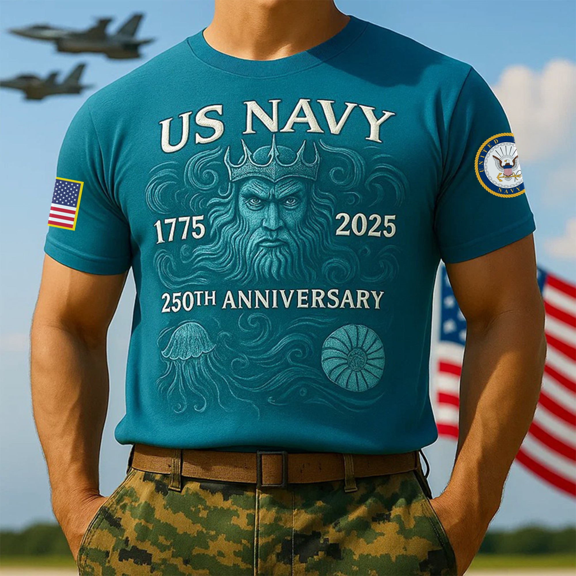 Premium US Navy T-Shirt VPVC930077, 250th Anniversary Navy Shirt, Gifts For Navy Veteran, Gifts On Father’s Day, Veterans Day