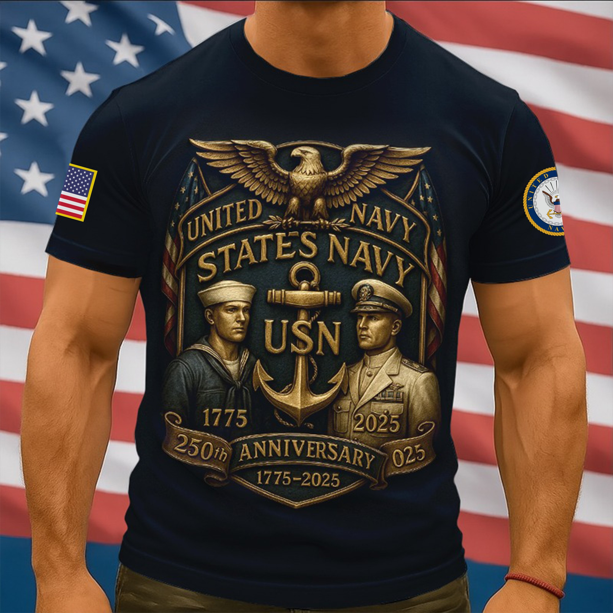 Premium US Navy T-Shirt VPVC930082, 250th Anniversary Navy Shirt, Gifts For Navy Veteran, Gifts On Father’s Day, Veterans Day