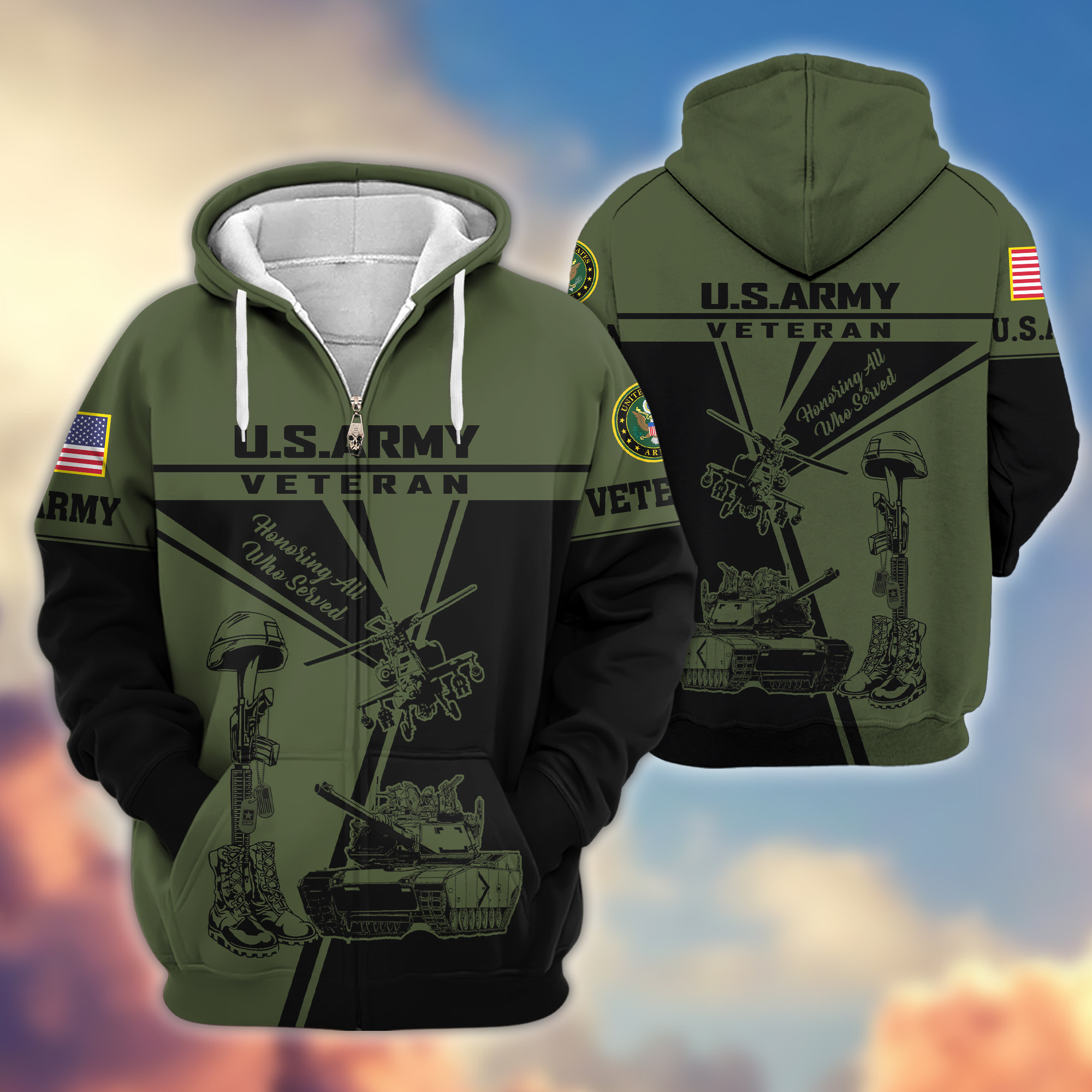 Premium US Army Zip Up Hoodie VPVC608201, Gifts For Army Veteran, Gifts On Father’s Day, Veterans Day