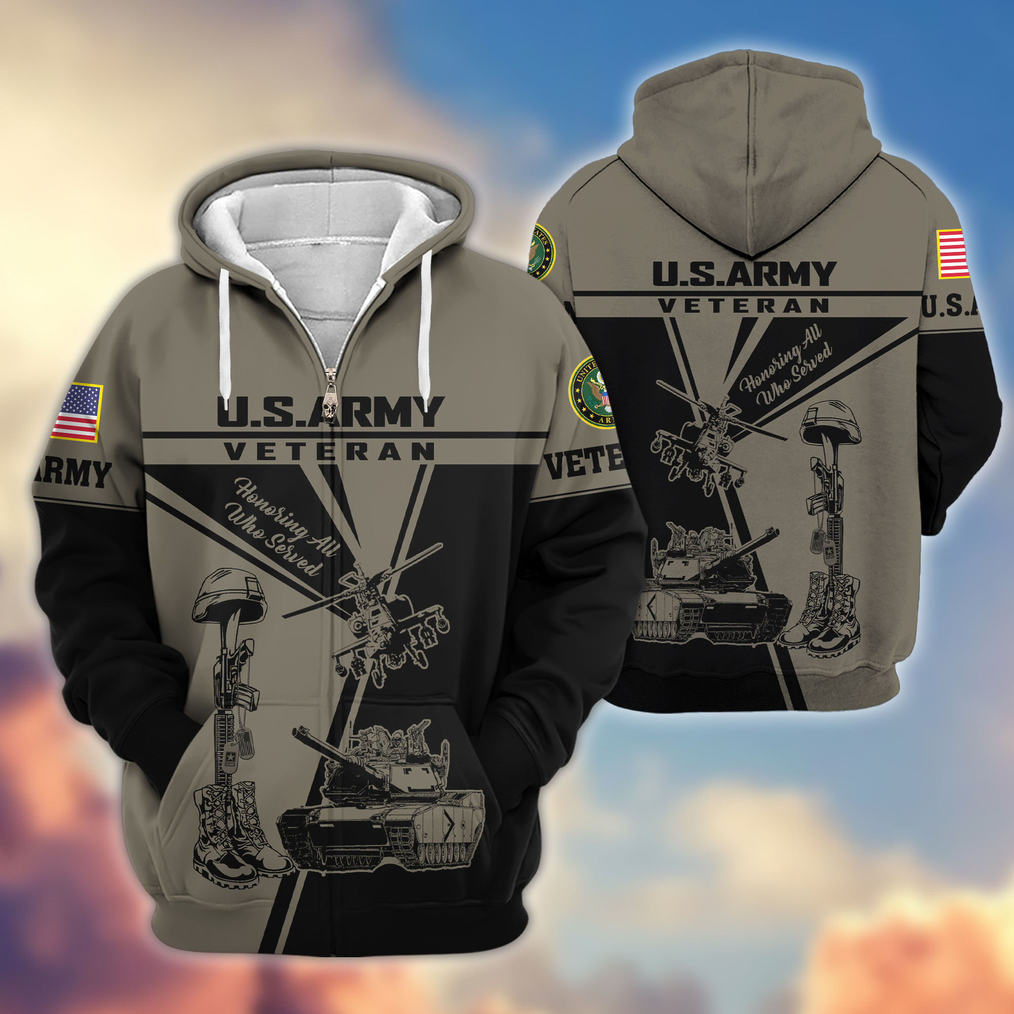 Premium US Army Zip Up Hoodie VPVC608210, Gifts For Army Veteran, Gifts On Father’s Day, Veterans Day