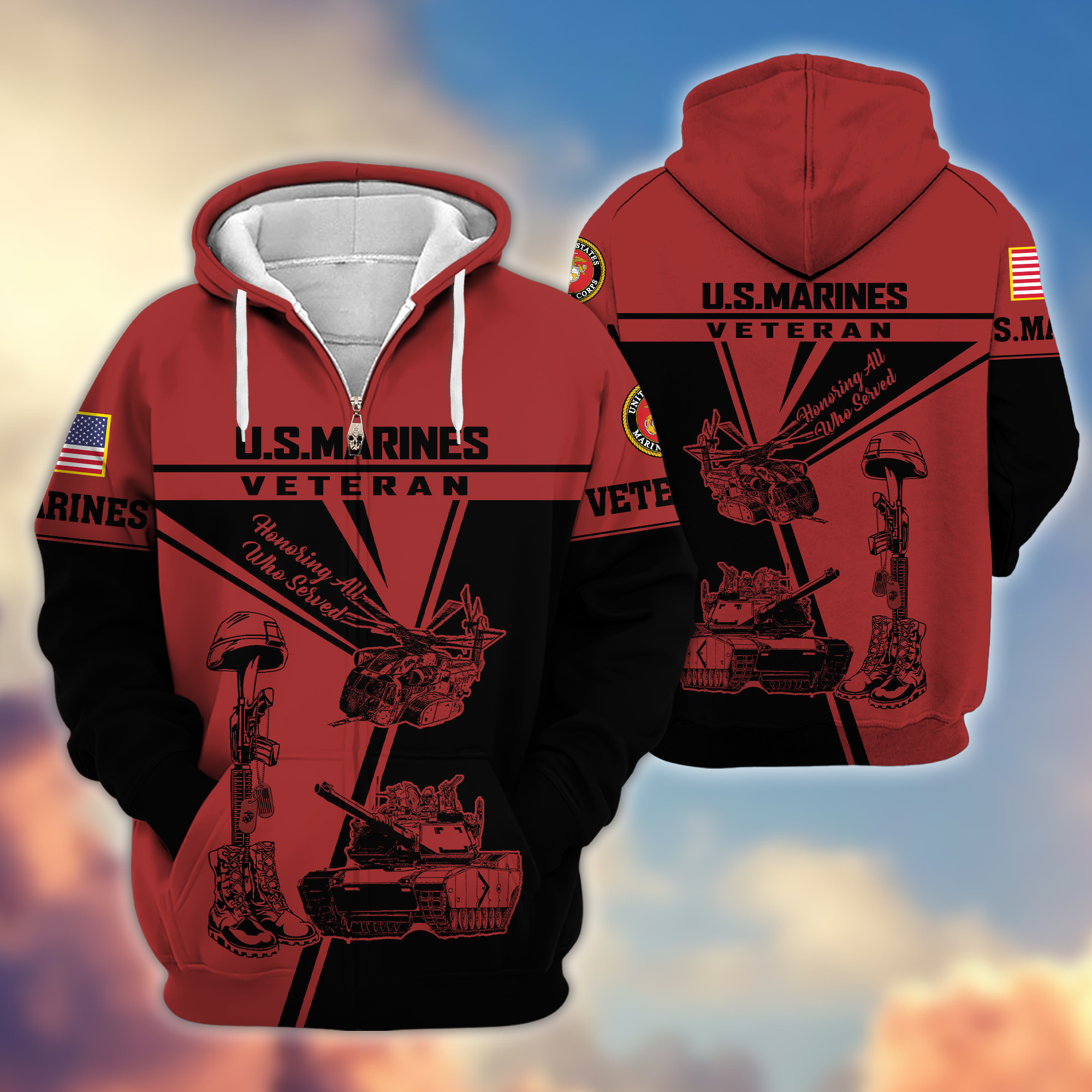 Premium USMC Zip Up Hoodie VPVC608203, Gifts For Marine Veteran, Gifts On Father’s Day, Veterans Day