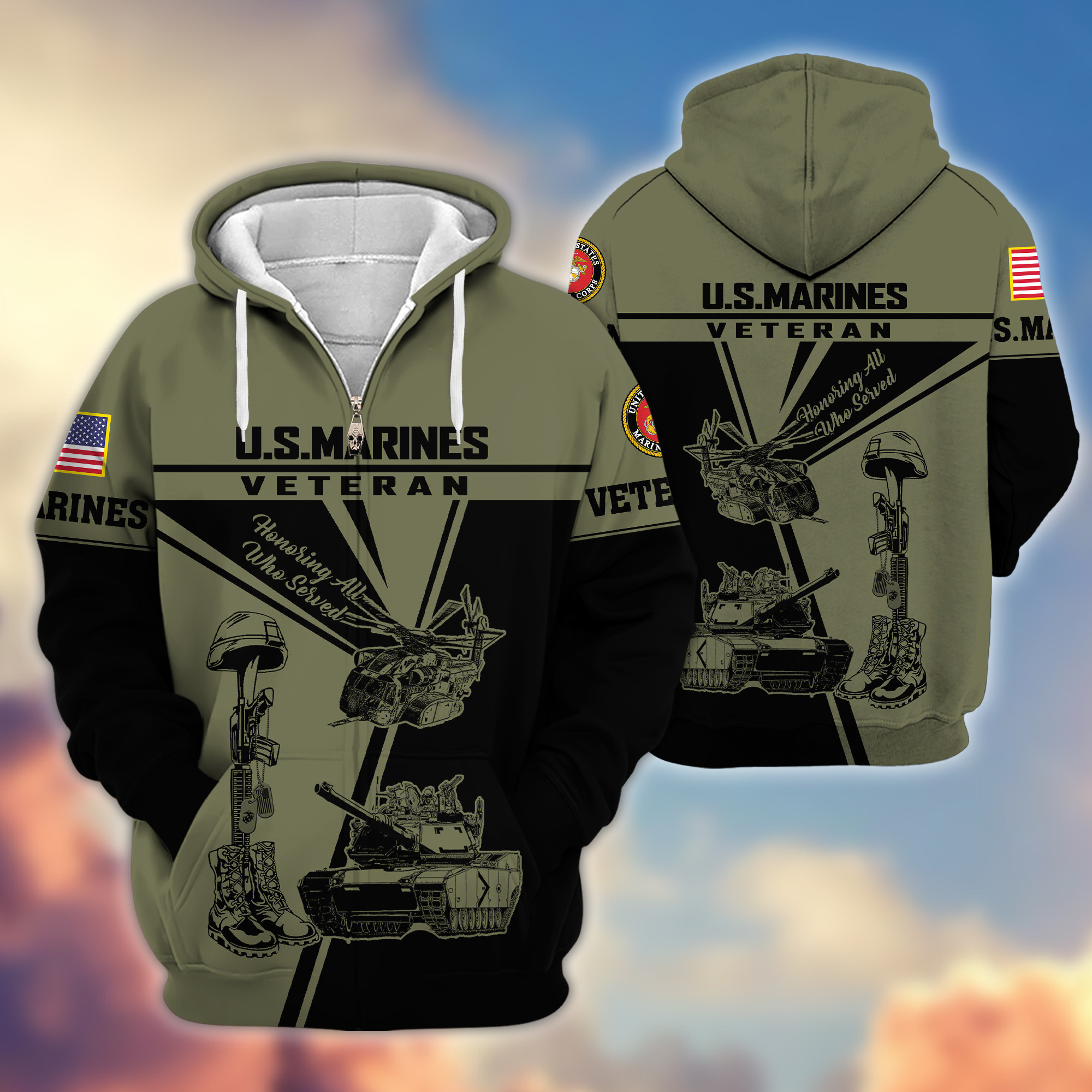 Premium USMC Zip Up Hoodie VPVC608211, Gifts For Marine Veteran, Gifts On Father’s Day, Veterans Day