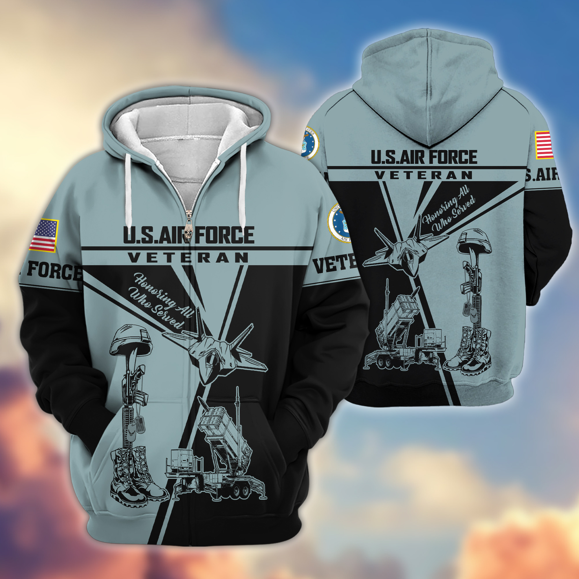 Premium USAF Zip Up Hoodie VPVC608204, Gifts For Air Force Veteran, Gifts On Father’s Day, Veterans Day