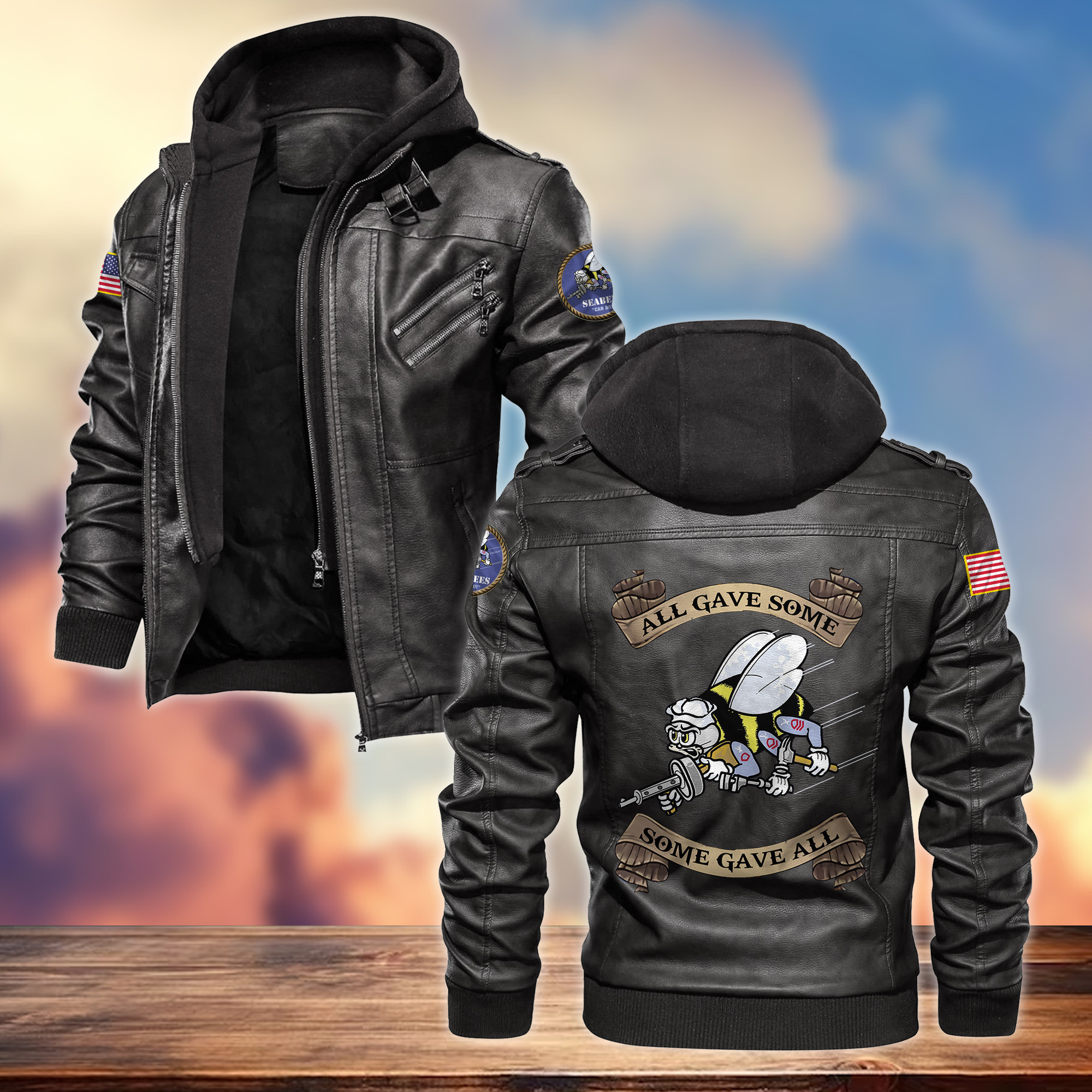 Premium US Seabees Veteran Leather Jacket VPVC701609, Gifts For Seabees Veteran, Gifts On Father’s Day, Armed Forces Day, Veterans Day