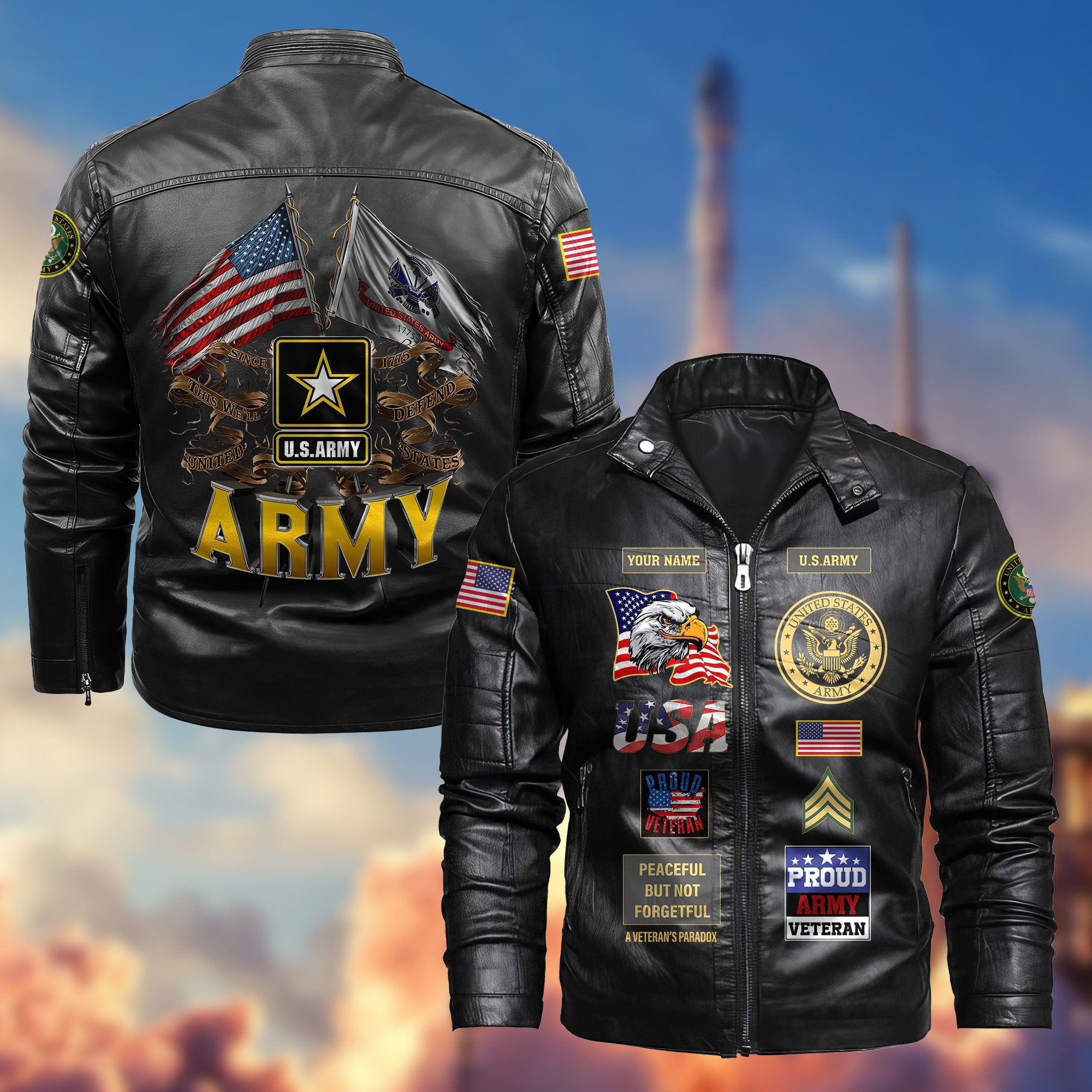 Premium Personalized US Army Veteran Leather Jacket VPVC702001, Gifts For Army Veteran, Gifts On Father’s Day, Armed Forces Day, Veterans Day