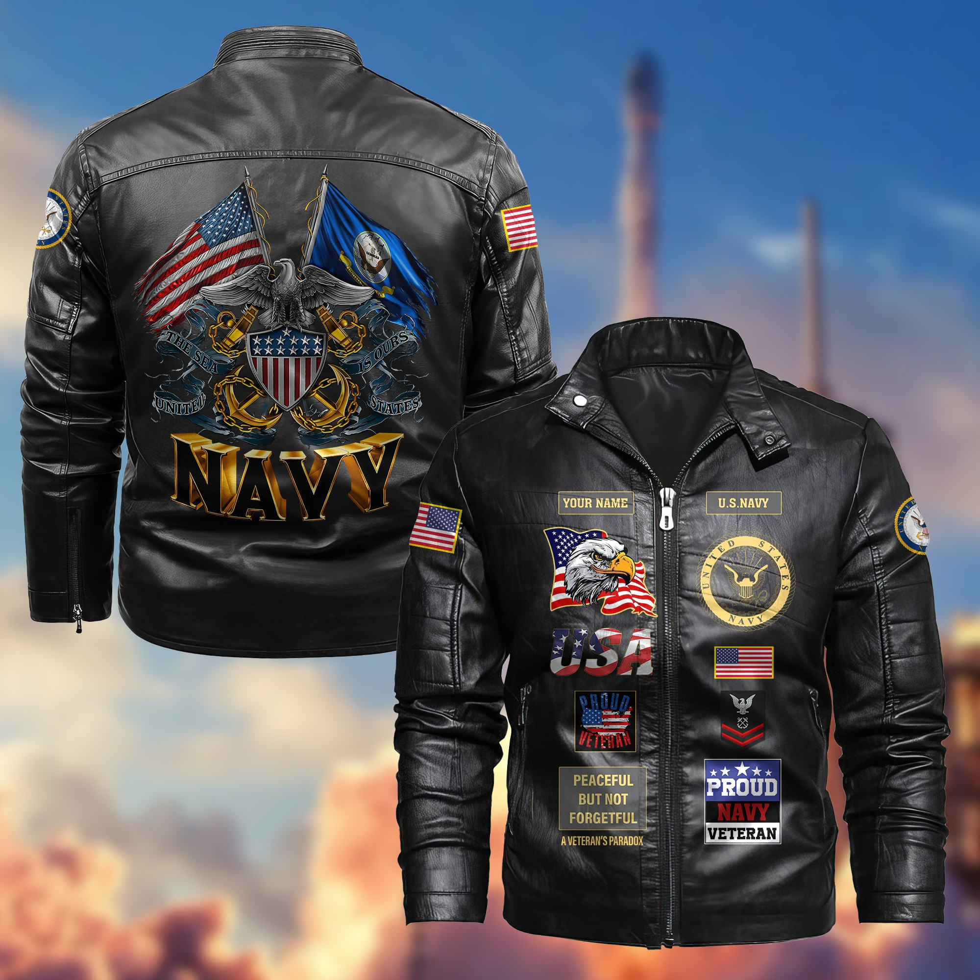 Premium Personalized US Navy Veteran Leather Jacket VPVC702002, Gifts For Navy Veteran, Gifts On Father’s Day, Armed Forces Day, Veterans Day