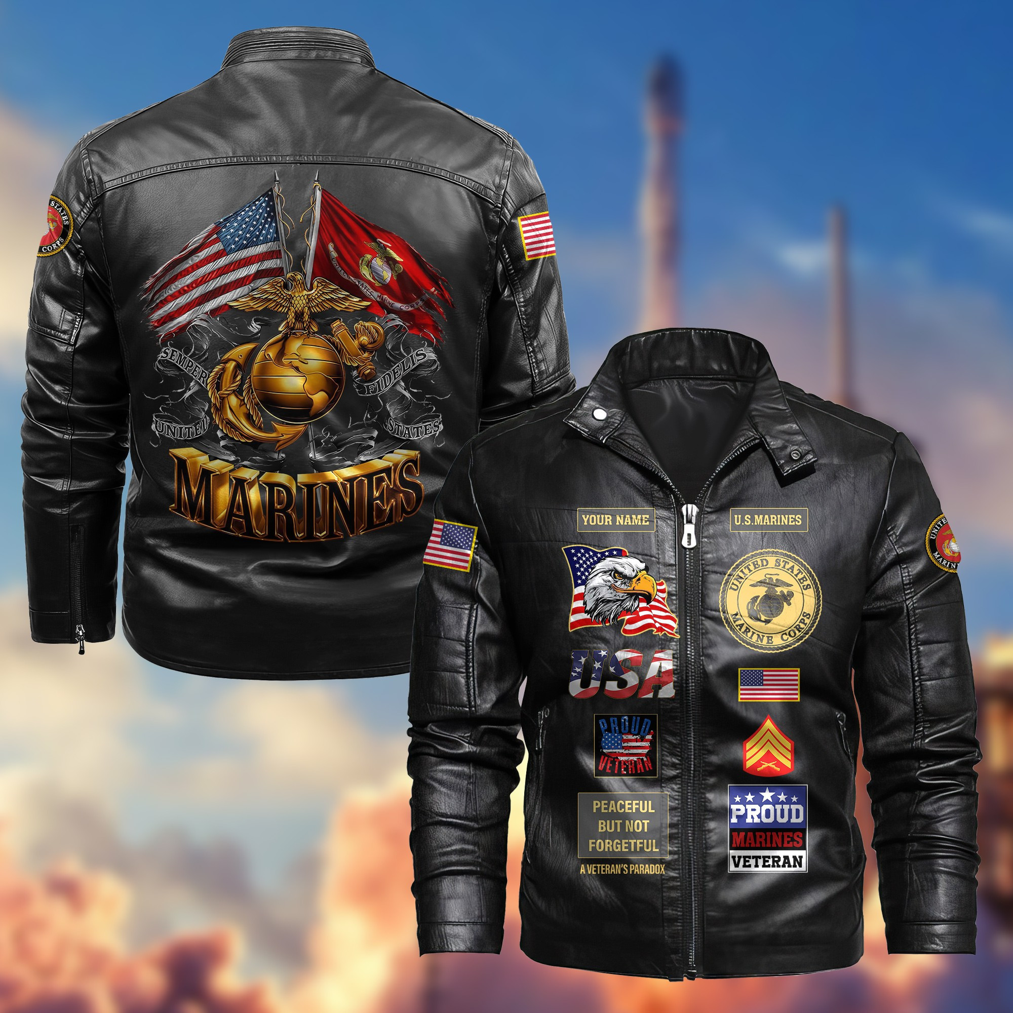 Premium Personalized USMC Veteran Leather Jacket VPVC702003, Gifts For Marine Veteran, Gifts On Father’s Day, Armed Forces Day, Veterans Day