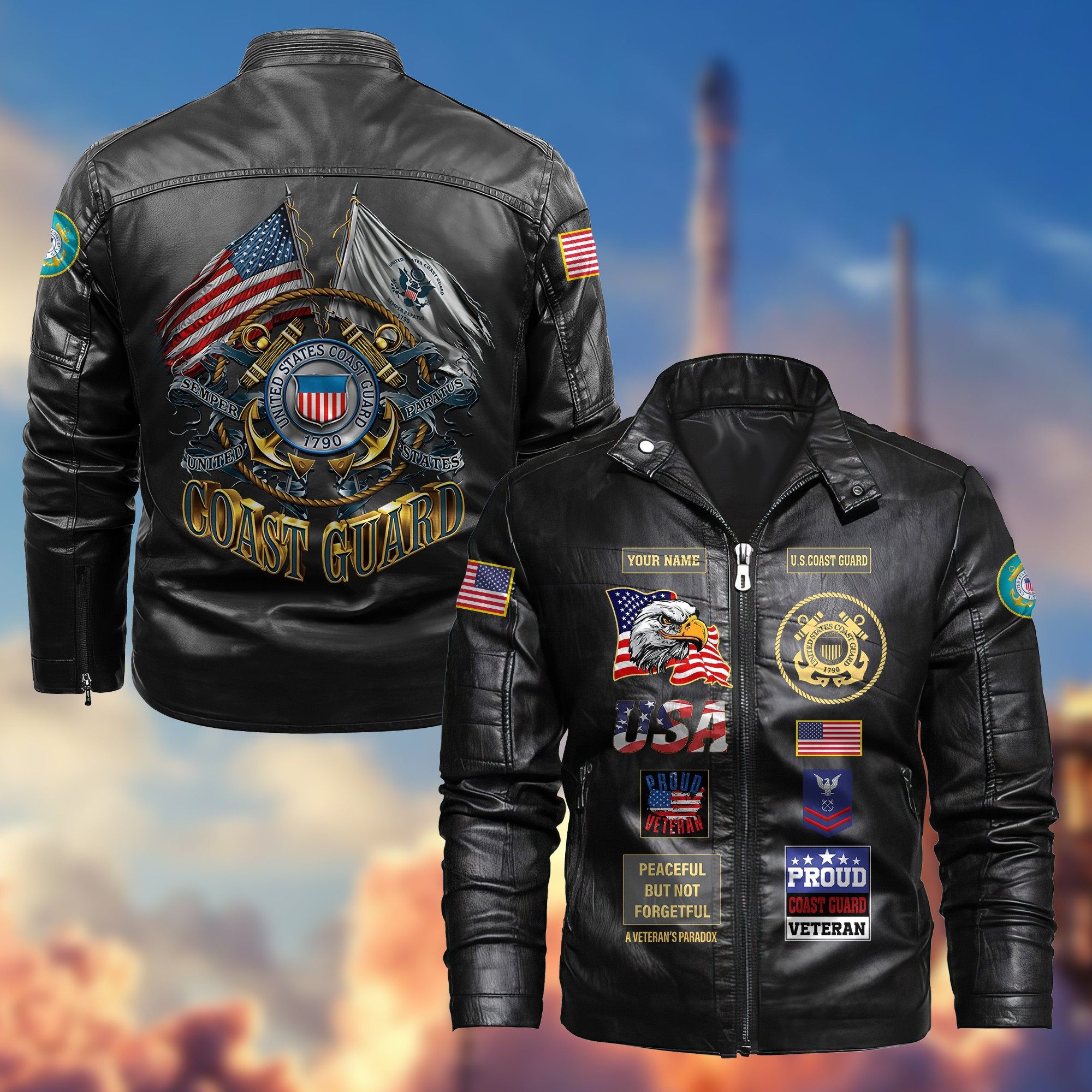 Premium Personalized USCG Veteran Leather Jacket VPVC702005, Gifts For Coast Guard Veteran, Gifts On Father’s Day, Armed Forces Day, Veterans Day