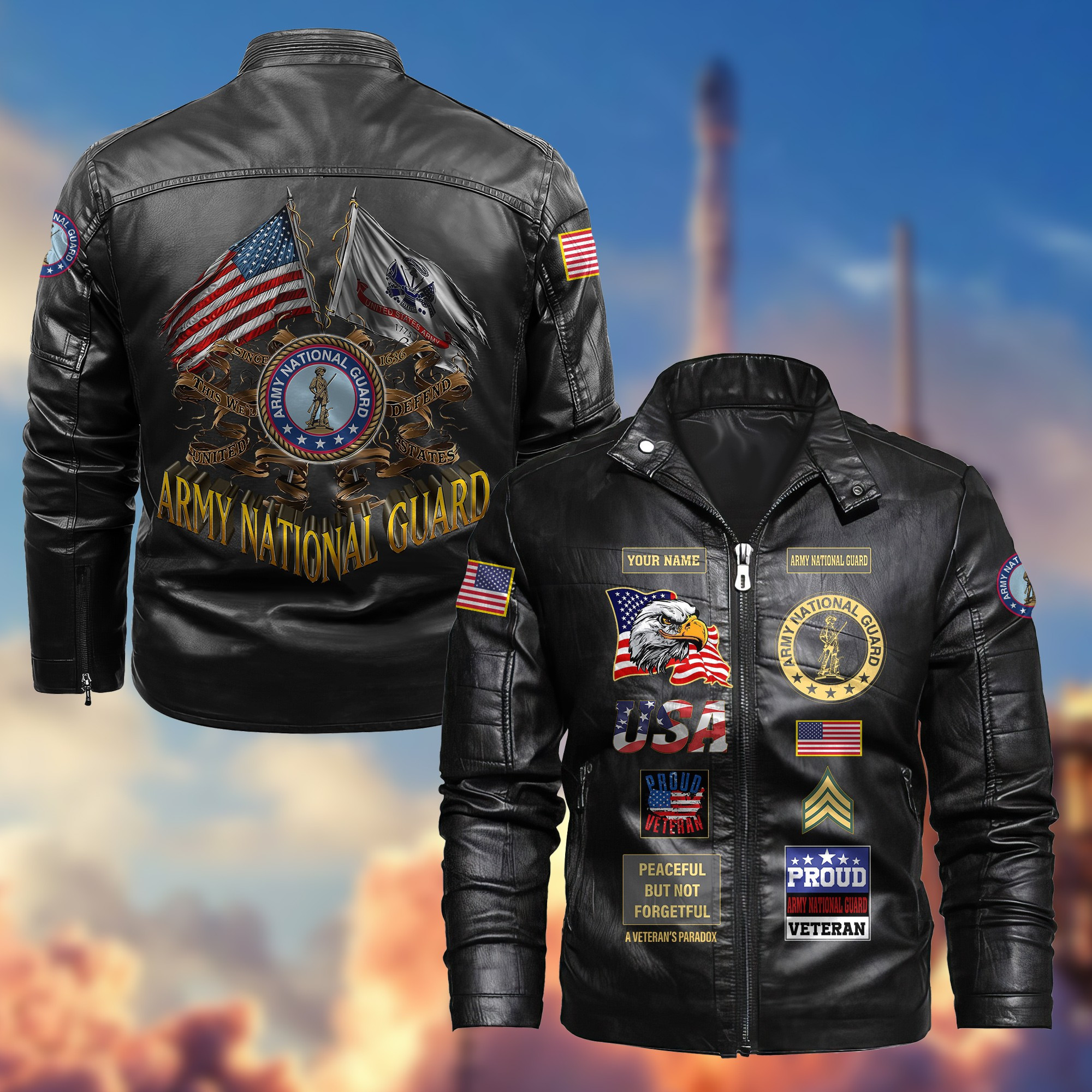 Premium Personalized US Army National Guard Veteran Leather Jacket VPVC702008, Gifts For Army National Guard Veteran, Gifts On Father’s Day, Armed Forces Day, Veterans Day