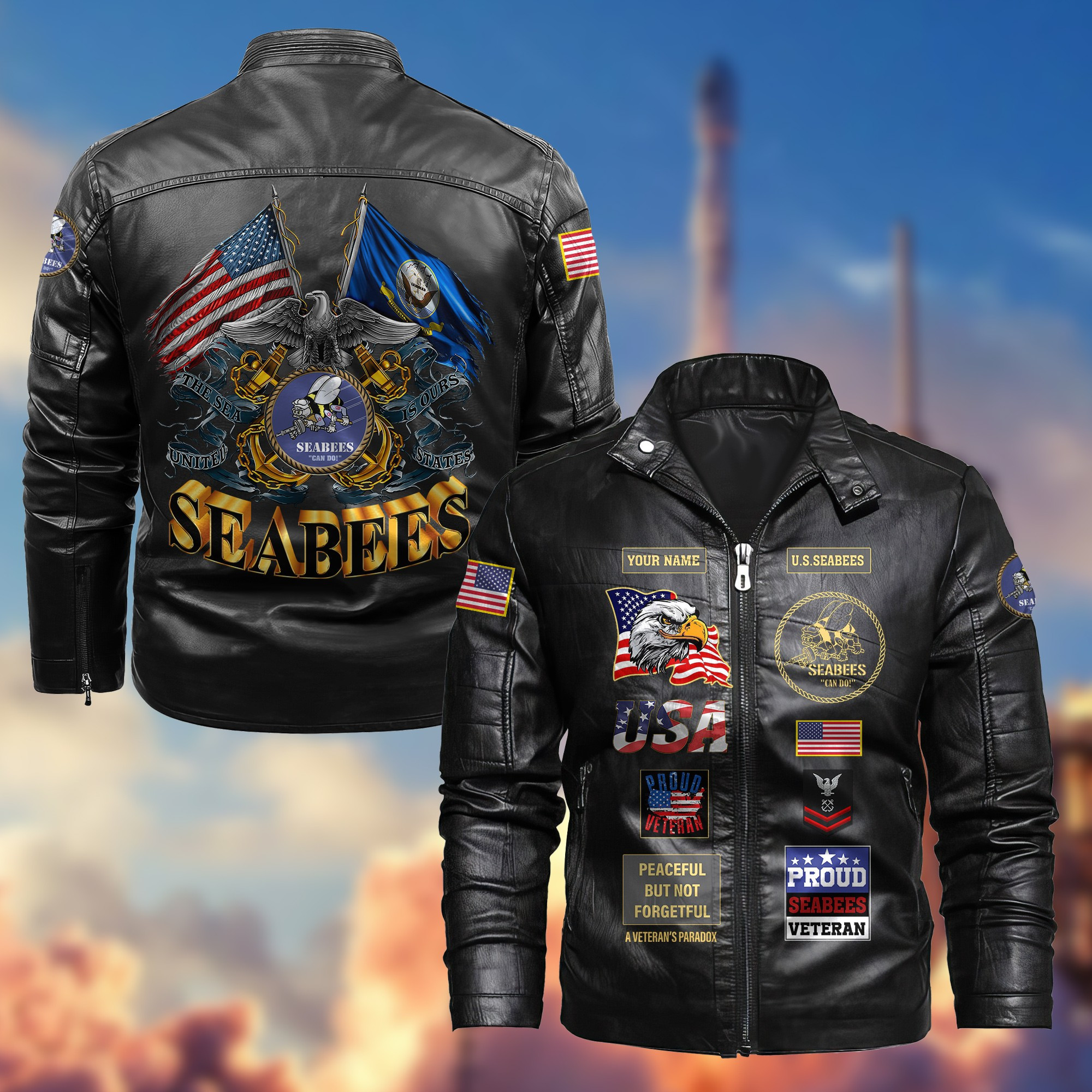 Premium Personalized US Seabees Veteran Leather Jacket VPVC702009, Gifts For Seabees Veteran, Gifts On Father’s Day, Armed Forces Day, Veterans Day