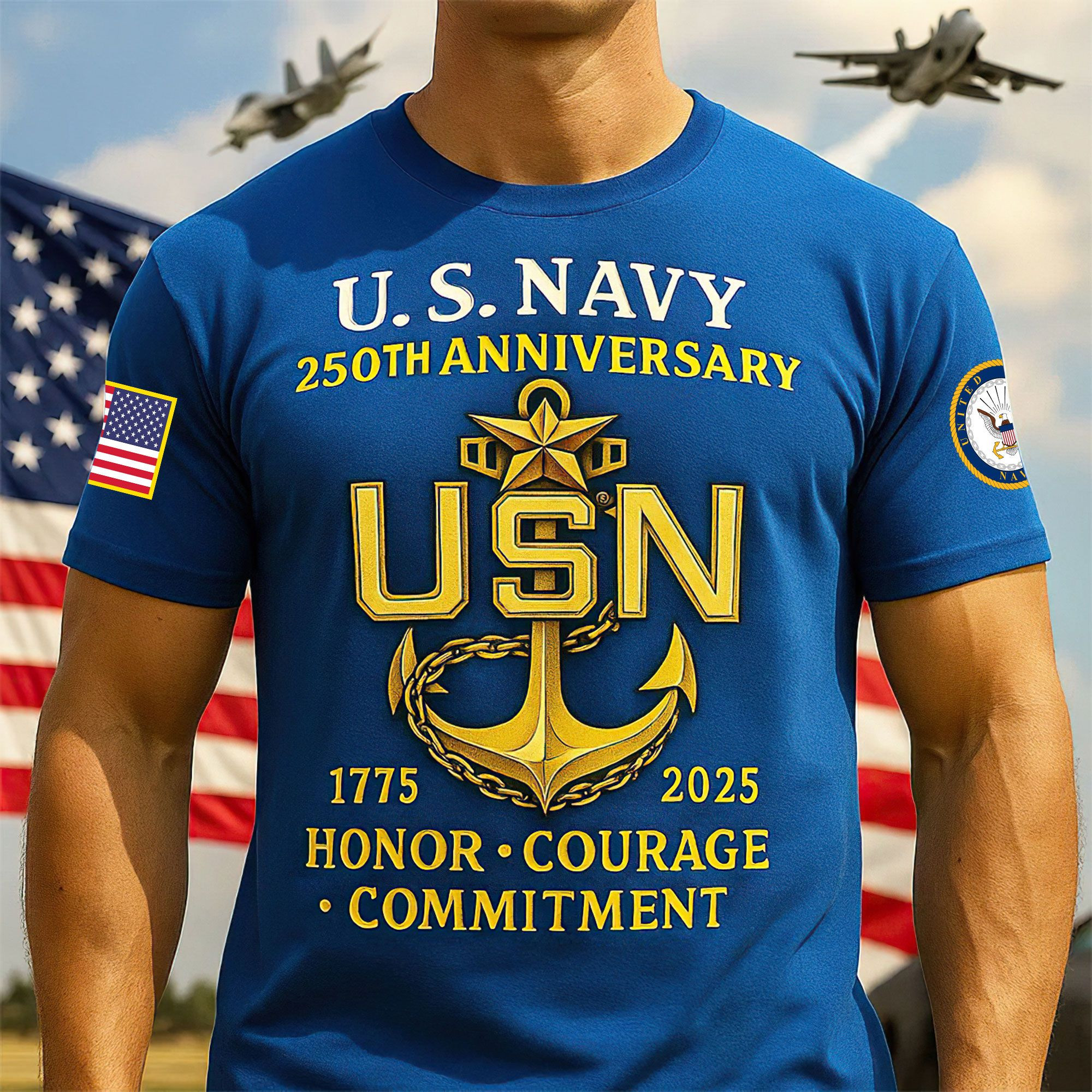 Premium US Navy T-Shirt VPVC930209, 250th Anniversary Navy Shirt, Gifts For Navy Veteran, Gifts On Father’s Day, Veterans Day