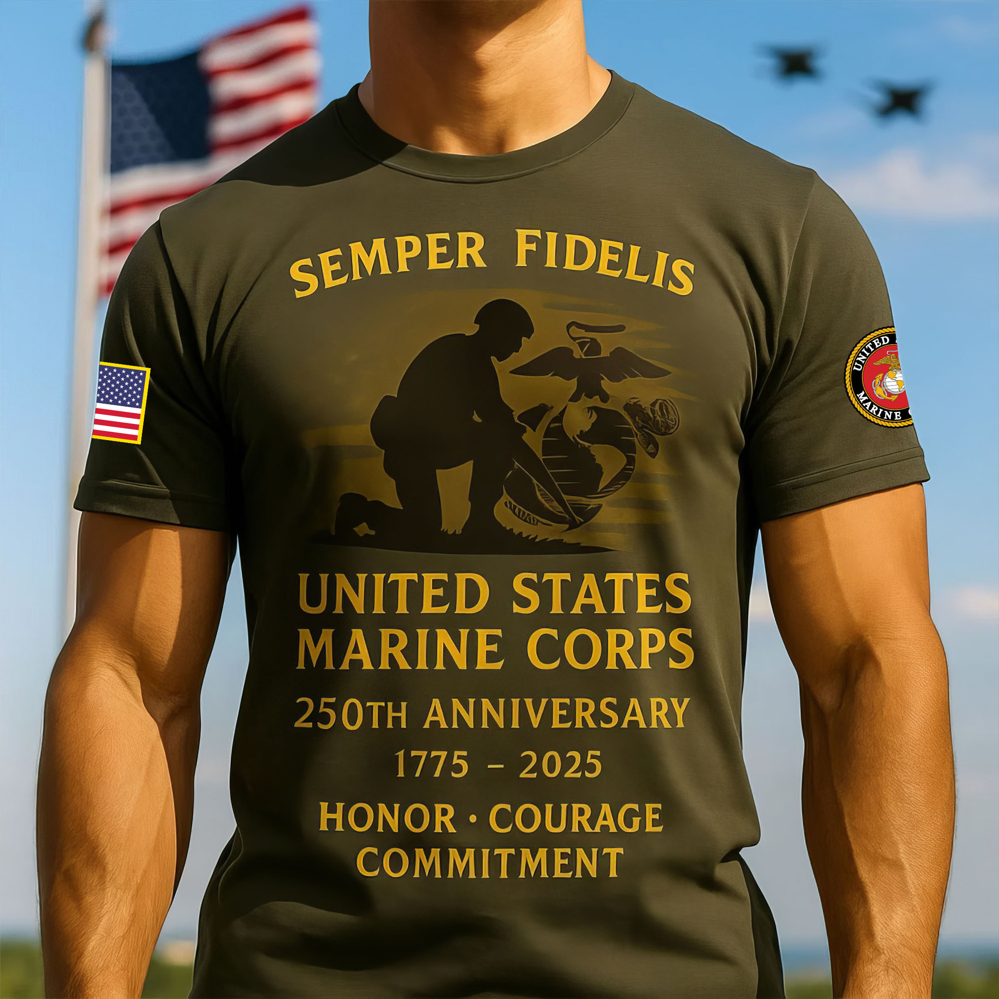 Premium USMC T-Shirt VPVC930251, 250th Anniversary Marine Corps Shirt, Gifts For Marine Veteran, Gifts On Father’s Day, Veterans Day