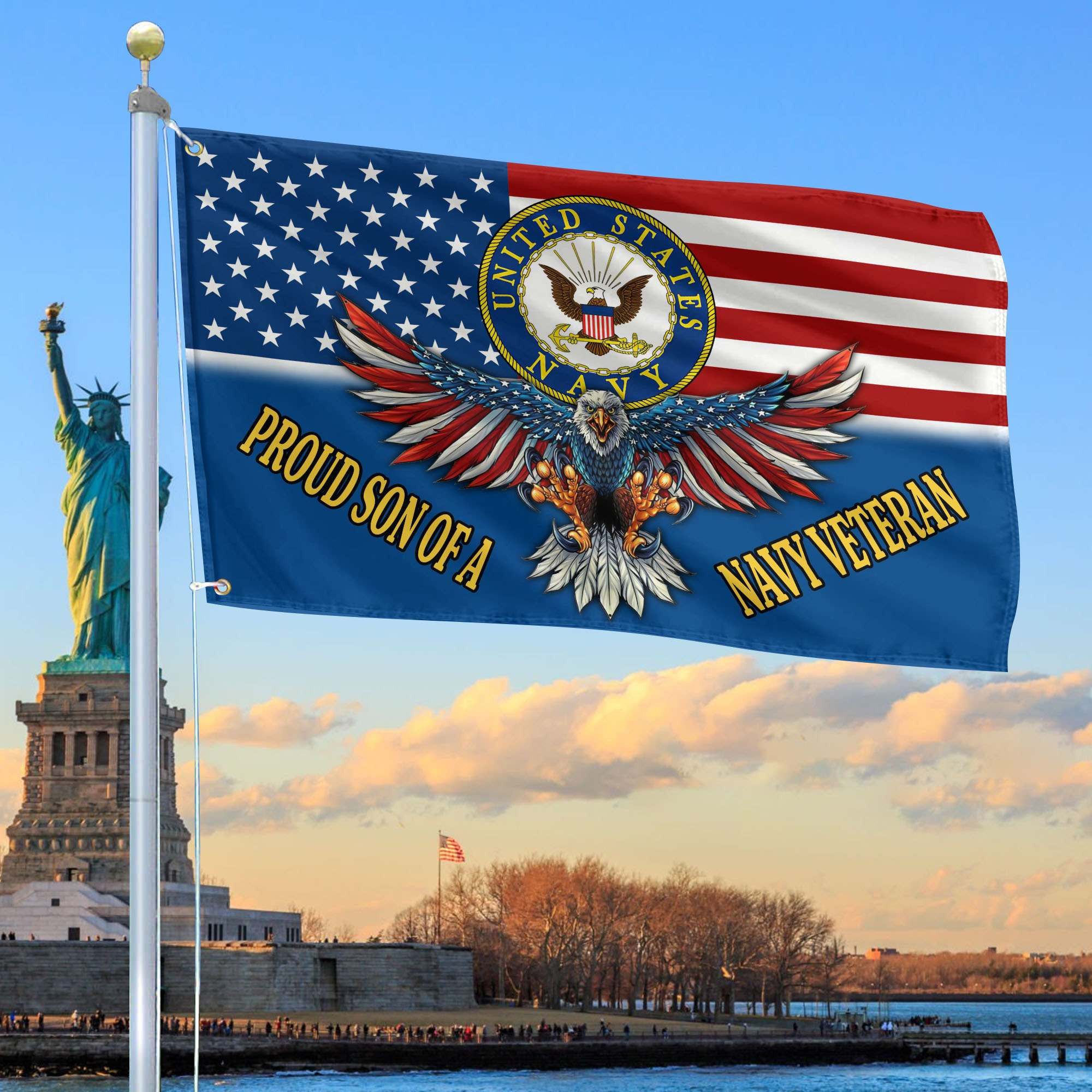 Premium Proud Son Of A Navy Veteran Grommet Flag CPVC140810, Best Gifts On Father’s Day, Independence Day, Veterans Day