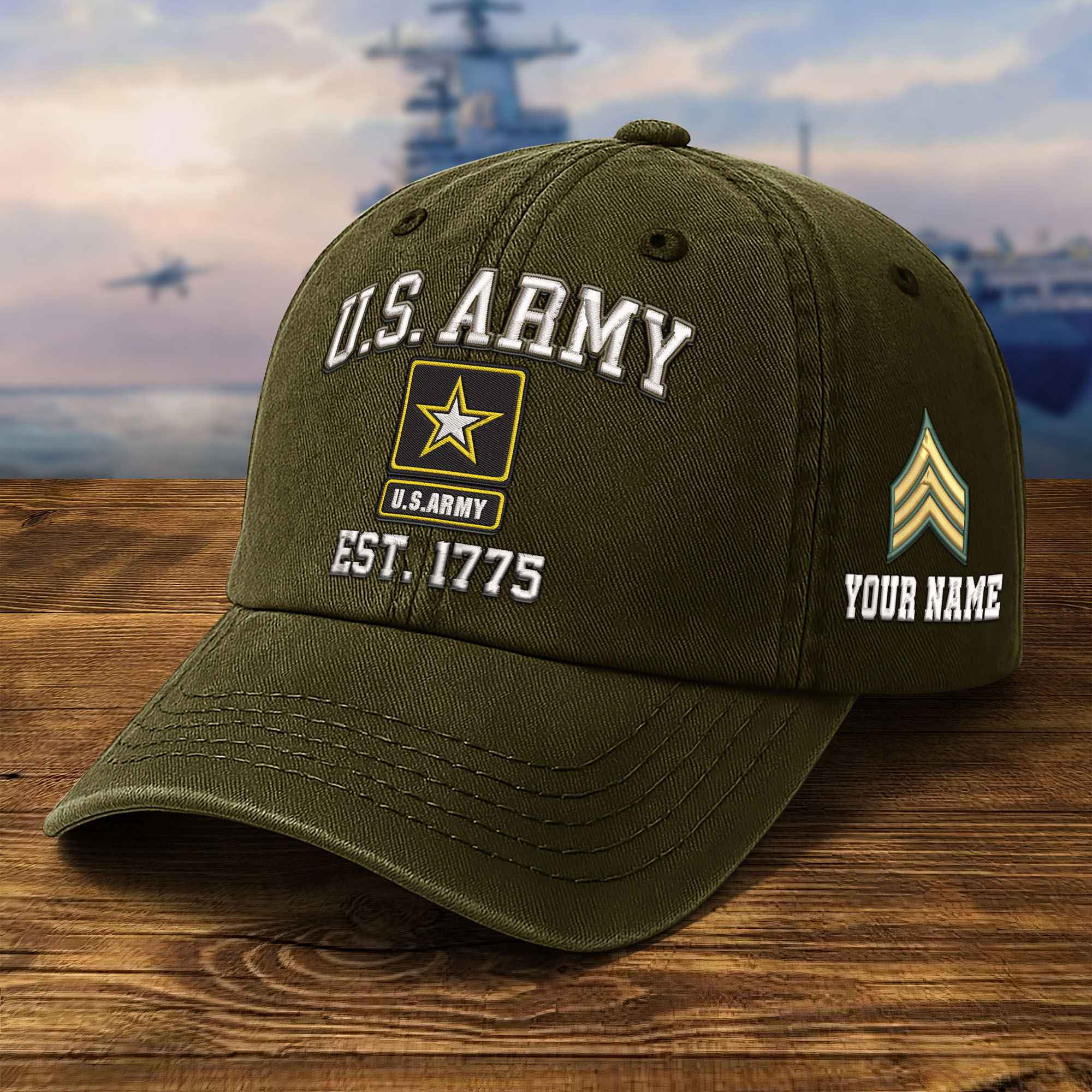 Premium US Army Embroidered Hat VPVC309501, Custom Name & Rank, Gifts For Army Veteran, Gifts On Father’s Day, Veterans Day