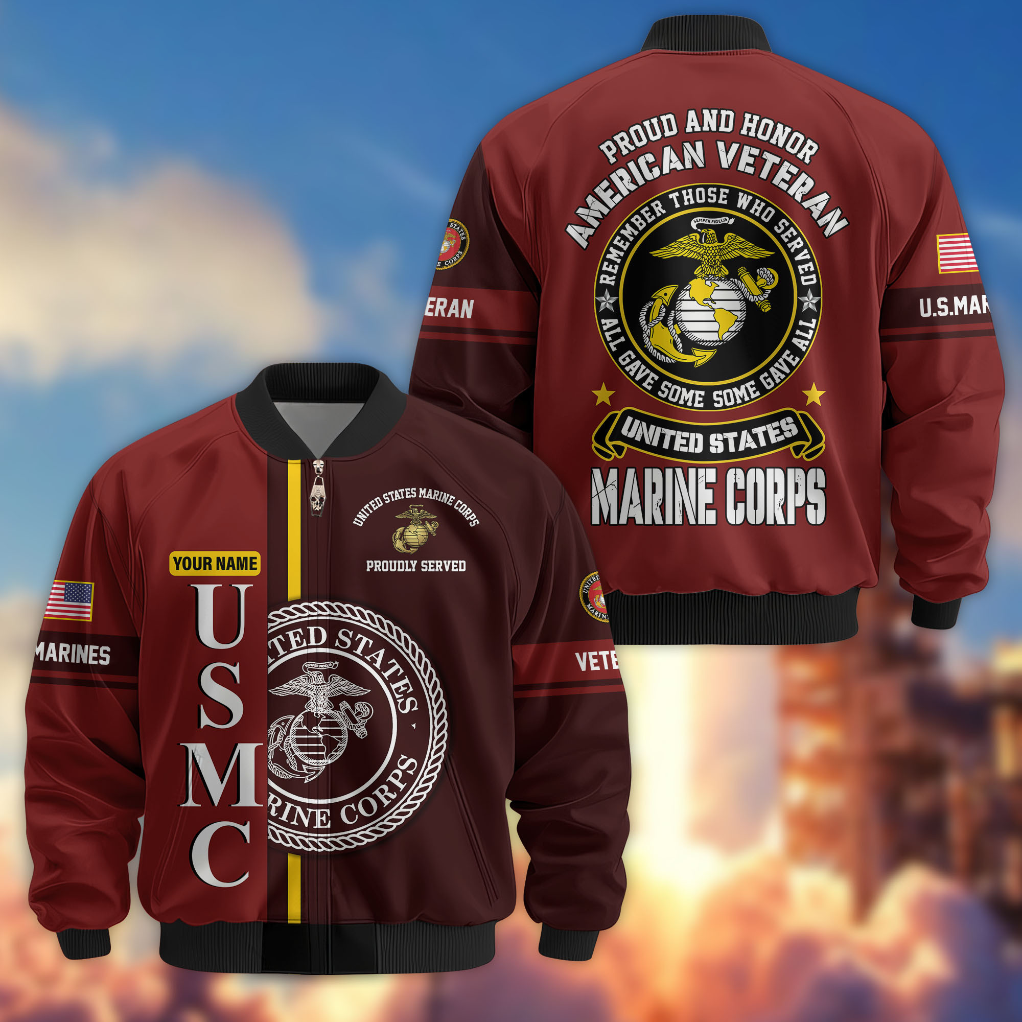 Premium Custom USMC Veteran Bomber Jacket VPVC802103, Gifts For Marine Veteran, Gifts On Father’s Day, Veterans Day