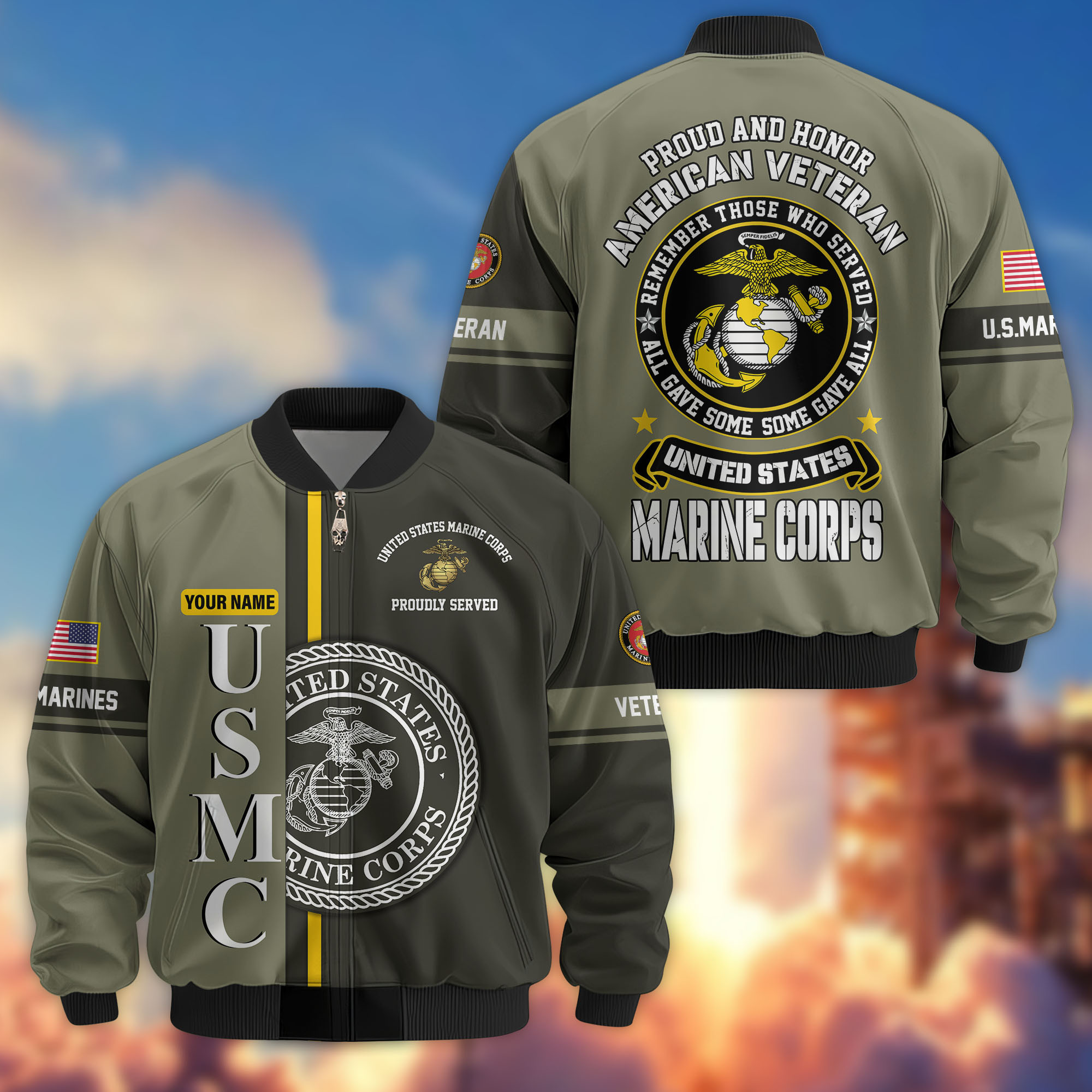 Premium Custom USMC Veteran Bomber Jacket VPVC802111, Gifts For Marine Veteran, Gifts On Father’s Day, Veterans Day