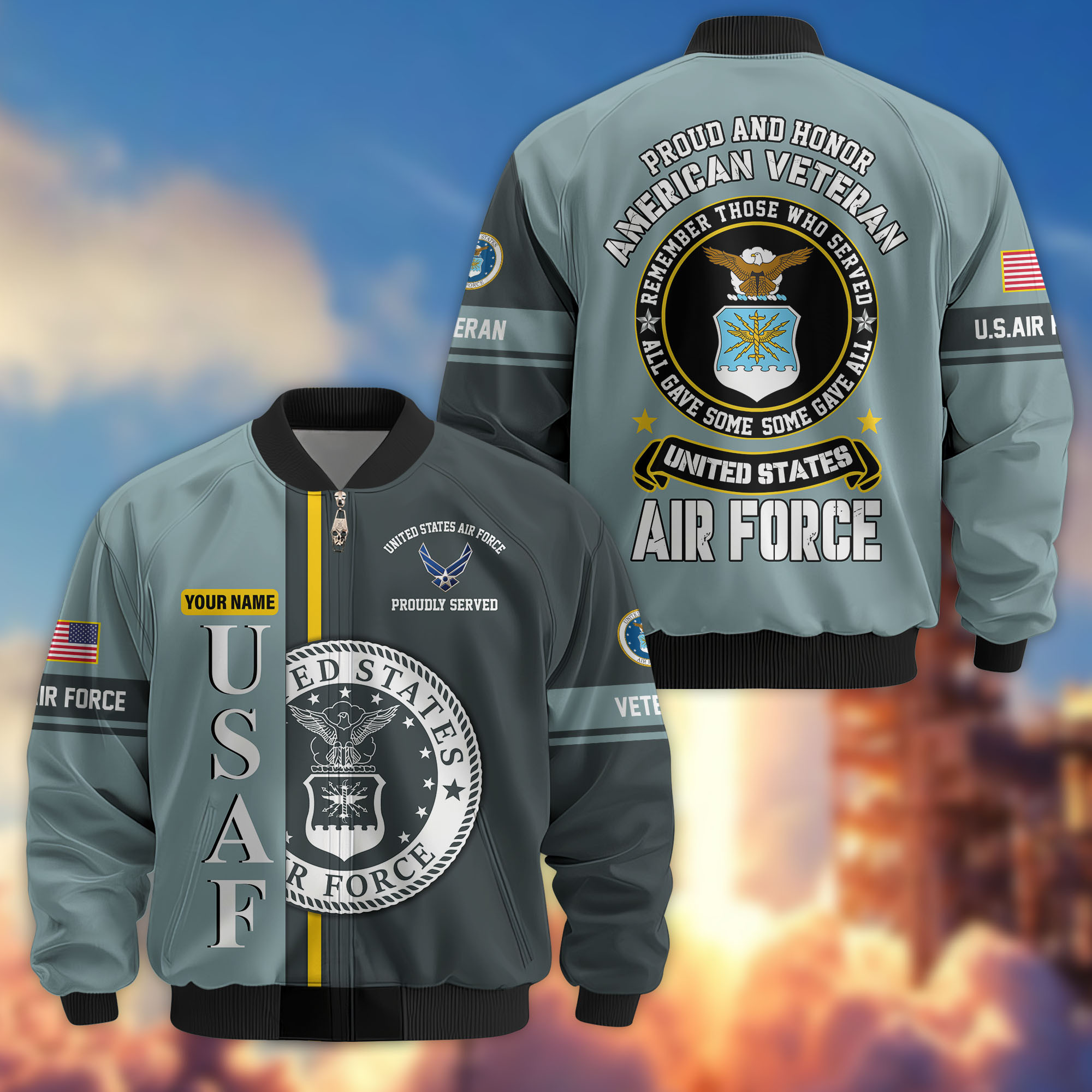 Premium Custom USAF Veteran Bomber Jacket VPVC802104, Gifts For US Air Force Veteran, Gifts On Father’s Day, Veterans Day
