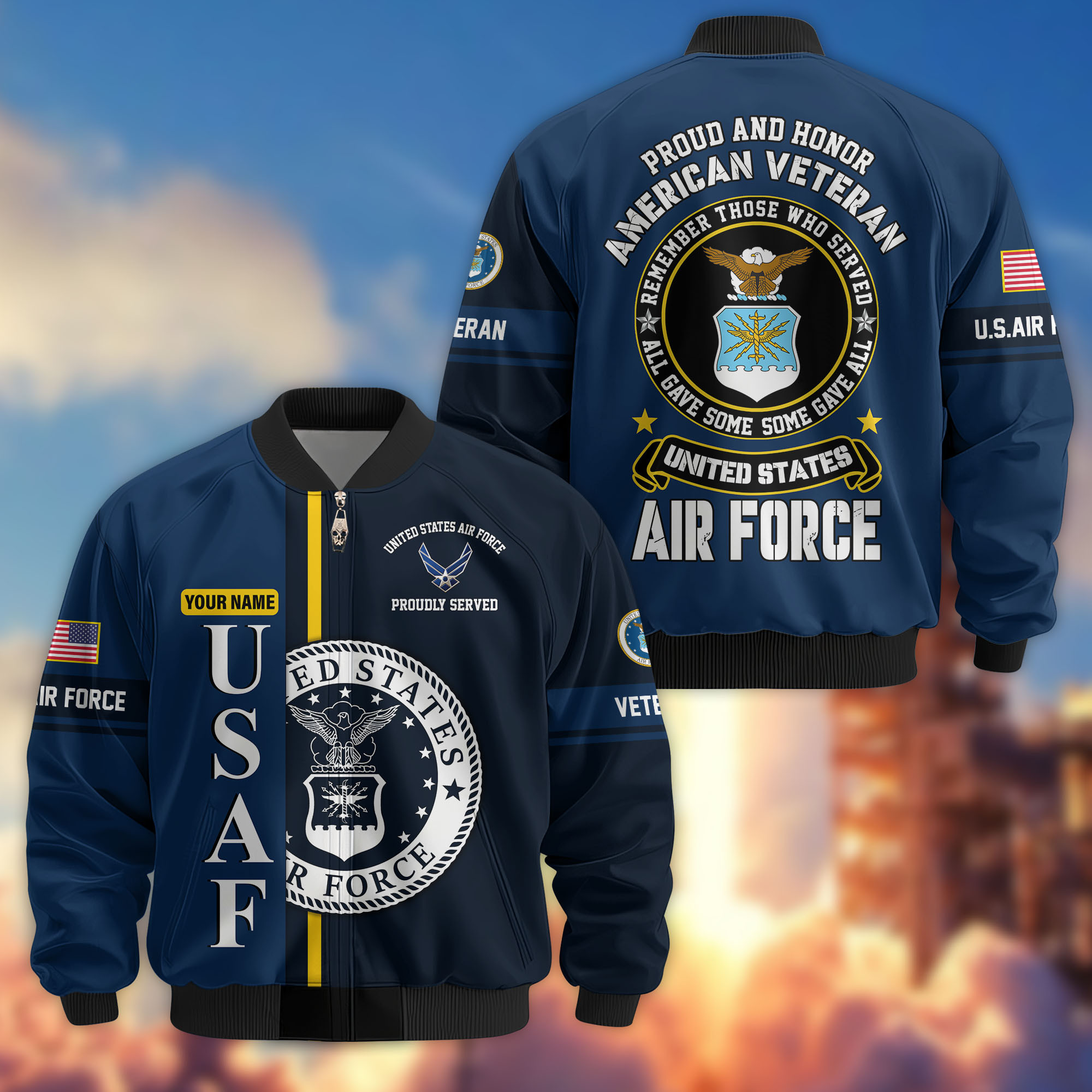 Premium Custom USAF Veteran Bomber Jacket VPVC802112, Gifts For US Air Force Veteran, Gifts On Father’s Day, Veterans Day