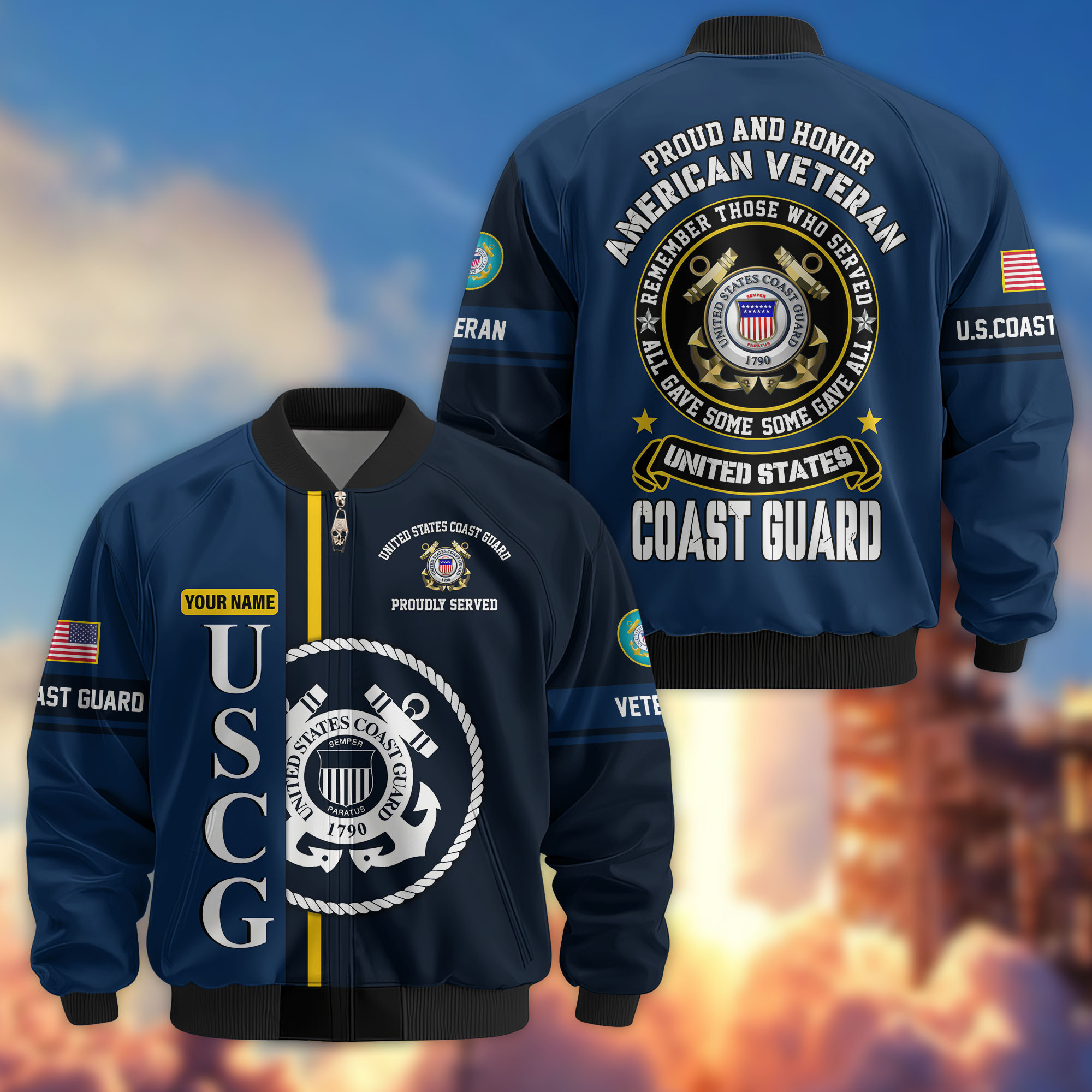 Premium Custom USCG Veteran Bomber Jacket VPVC802105, Gifts For Coast Guard Veteran, Gifts On Father’s Day, Veterans Day