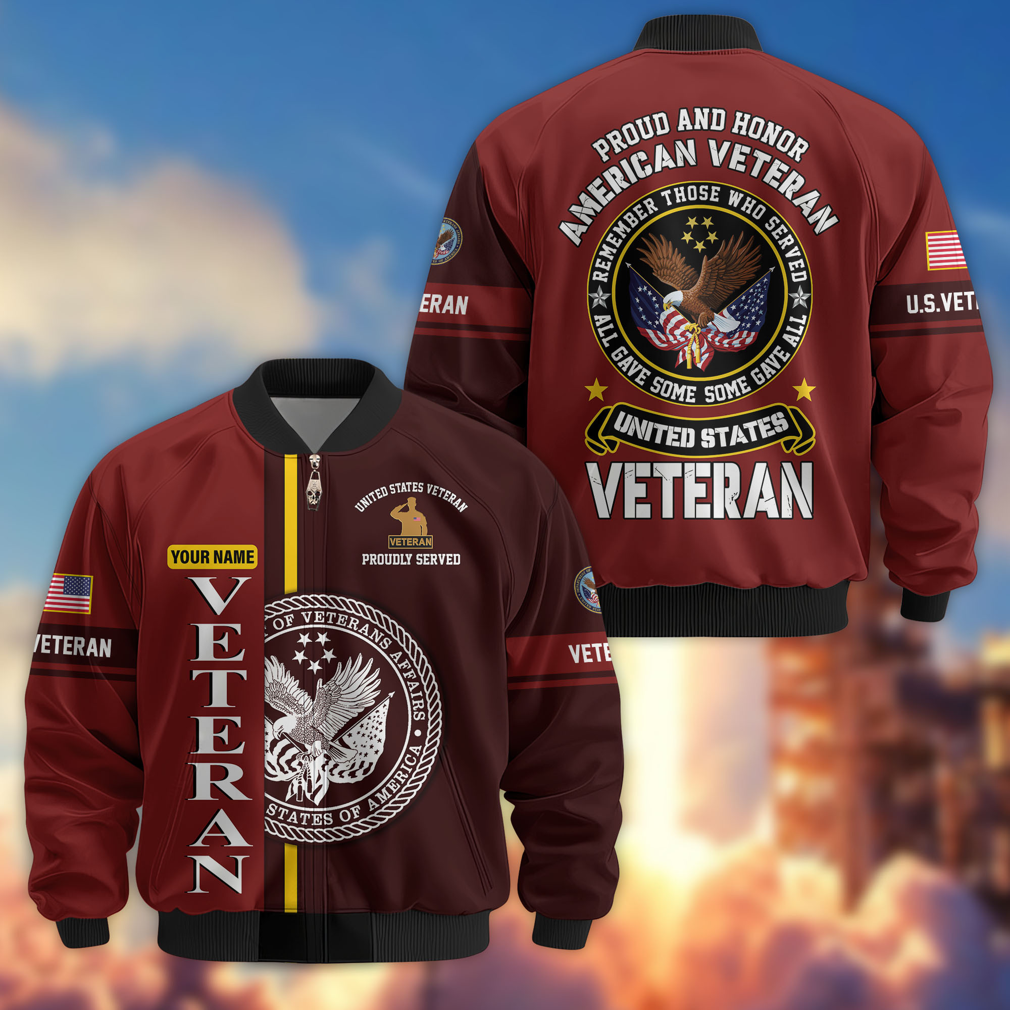 Premium Custom US Veteran Bomber Jacket VPVC802107, Gifts For US Veteran, Gifts On Father’s Day, Veterans Day
