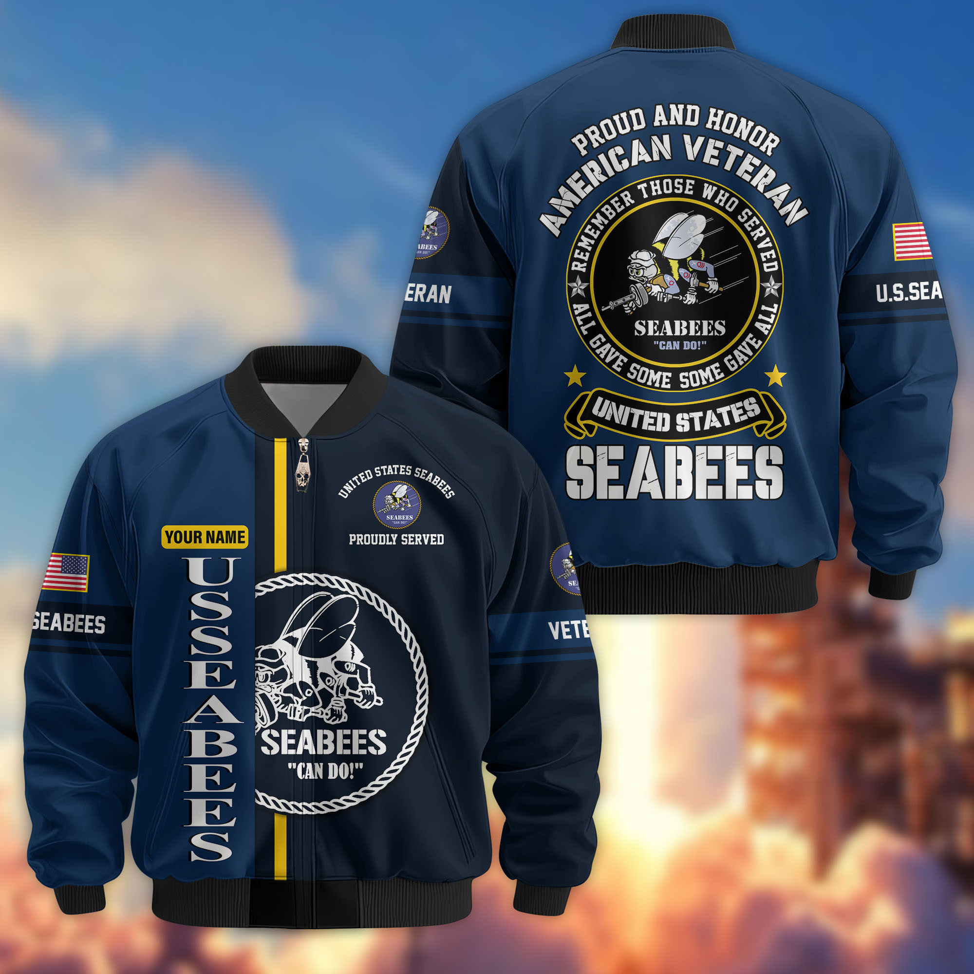 Premium Custom US Seabees Bomber Jacket VPVC802109, Gifts For Seabees Veteran, Gifts On Father’s Day, Veterans Day