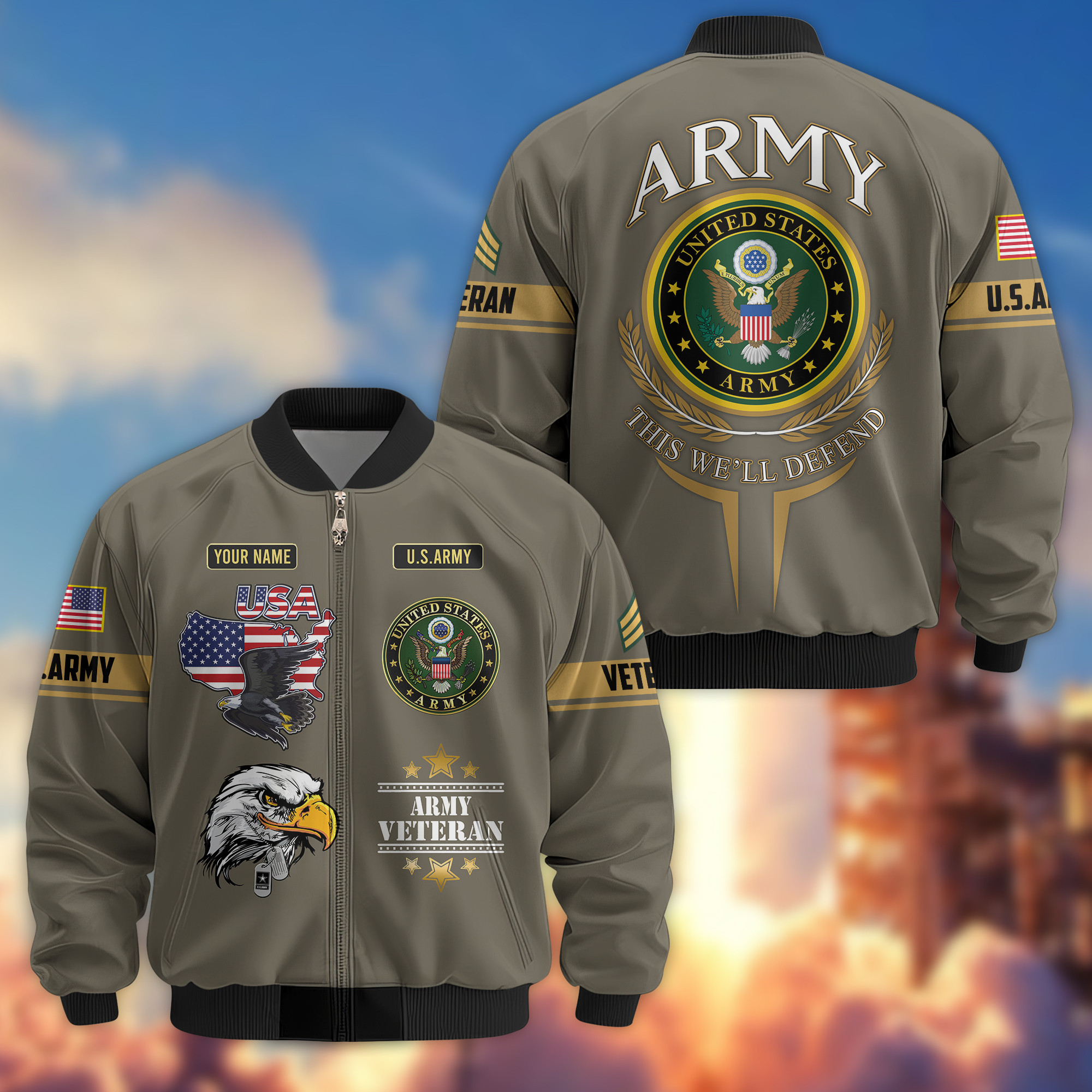 Premium Custom US Army Veteran Bomber Jacket VPVC802210, Gifts For US Army Veteran, Gifts On Father’s Day, Veterans Day