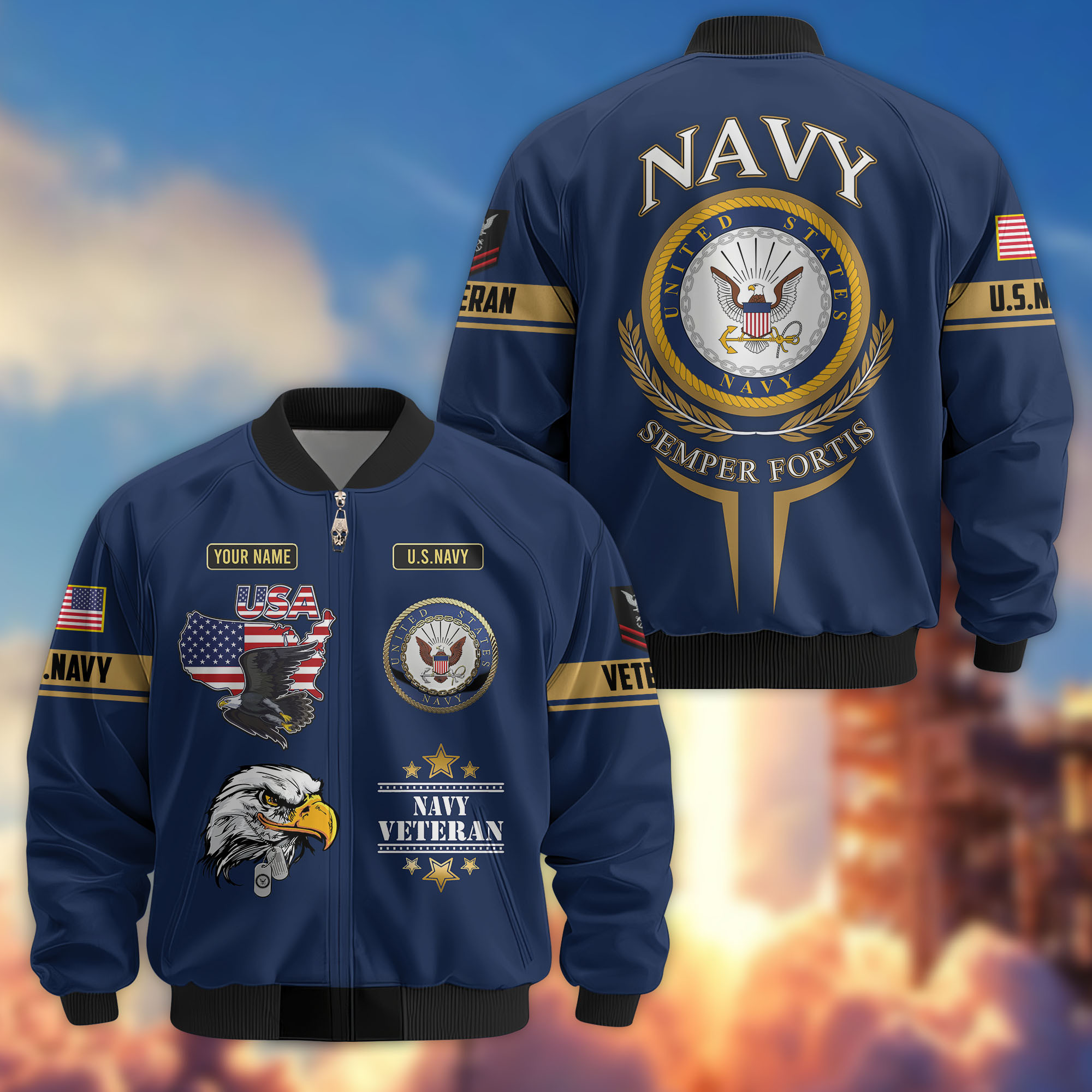 Premium Custom US Navy Veteran Bomber Jacket VPVC802202, Gifts For US Navy Veteran, Gifts On Father’s Day, Veterans Day