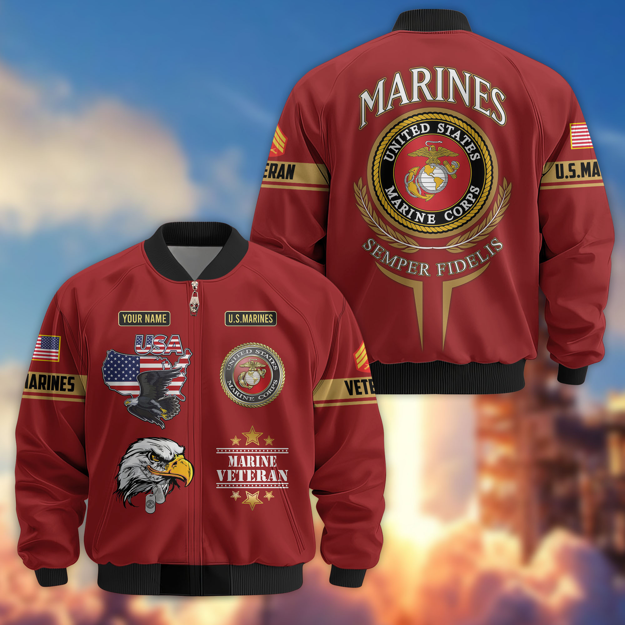 Premium Custom USMC Veteran Bomber Jacket VPVC802203, Gifts For US Marine Veteran, Gifts On Father’s Day, Veterans Day