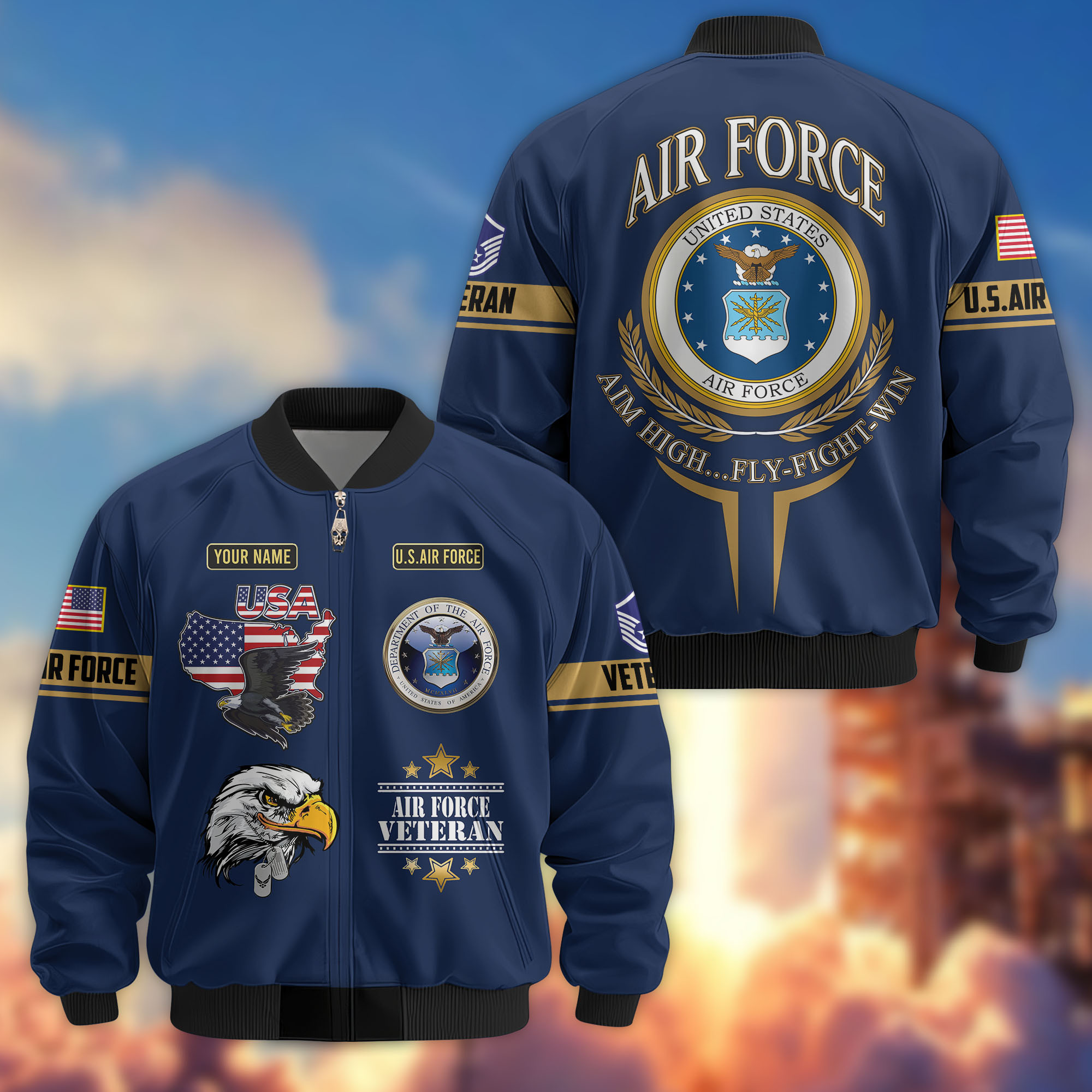 Premium Custom USAF Veteran Bomber Jacket VPVC802204, Gifts For US Air Force Veteran, Gifts On Father’s Day, Veterans Day