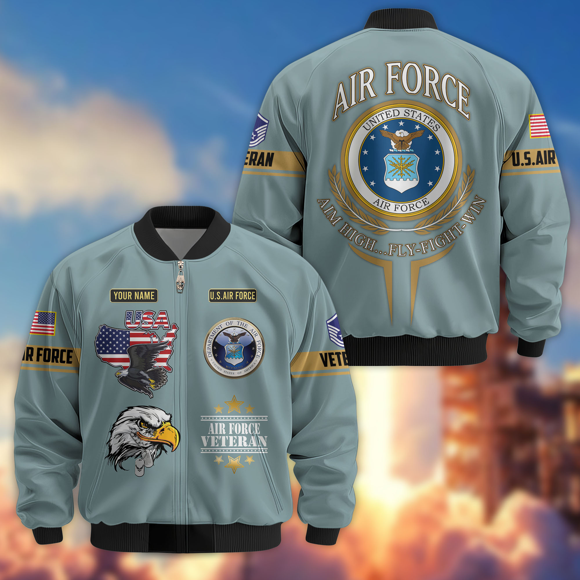 Premium Custom USAF Veteran Bomber Jacket VPVC802212, Gifts For US Air Force Veteran, Gifts On Father’s Day, Veterans Day