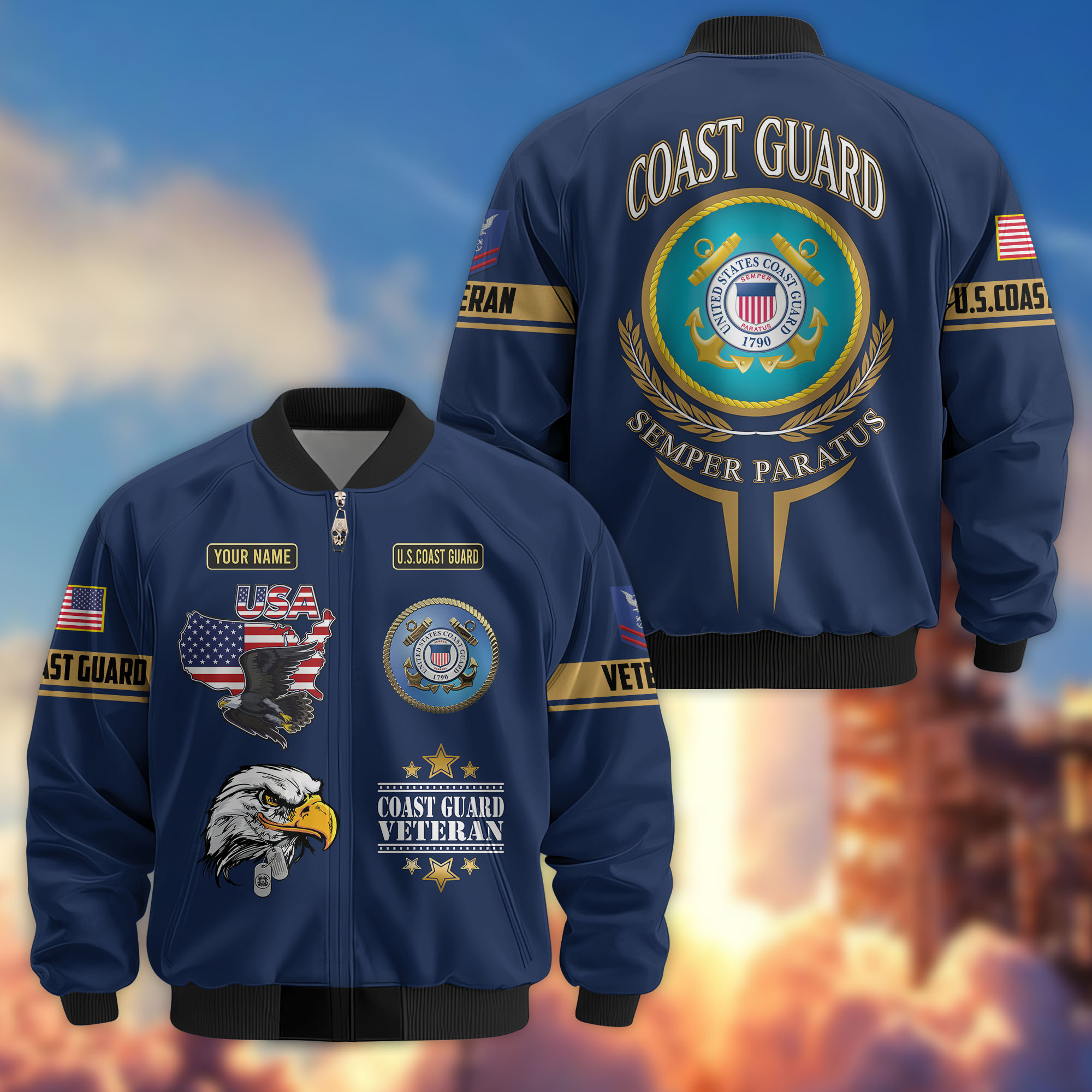 Premium Custom USCG Veteran Bomber Jacket VPVC802205, Gifts For Coast Guard Veteran, Gifts On Father’s Day, Veterans Day
