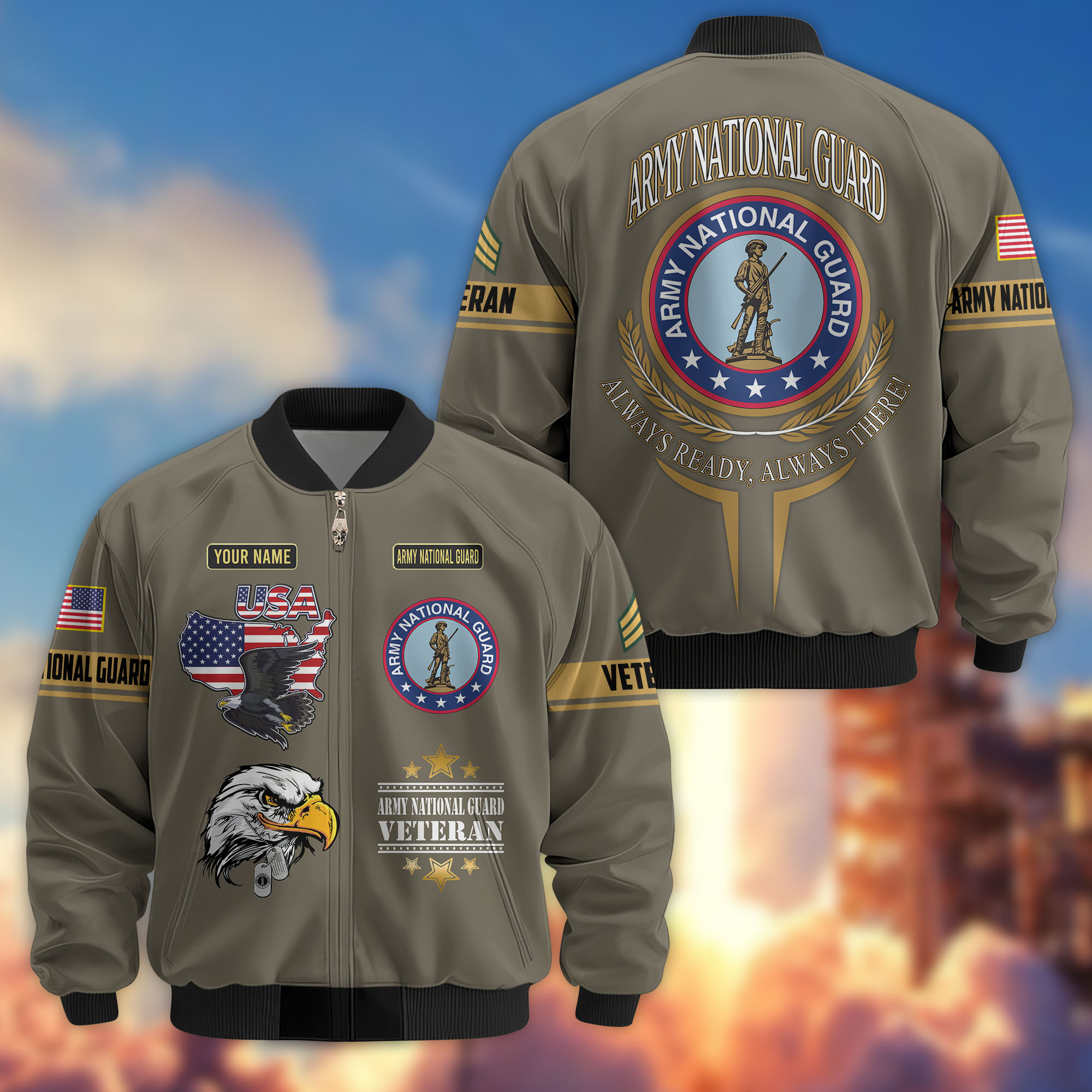Premium Custom US Army National Guard Veteran Bomber Jacket VPVC802208, Gifts For Army National Guard Veteran, Gifts On Father’s Day, Veterans Day