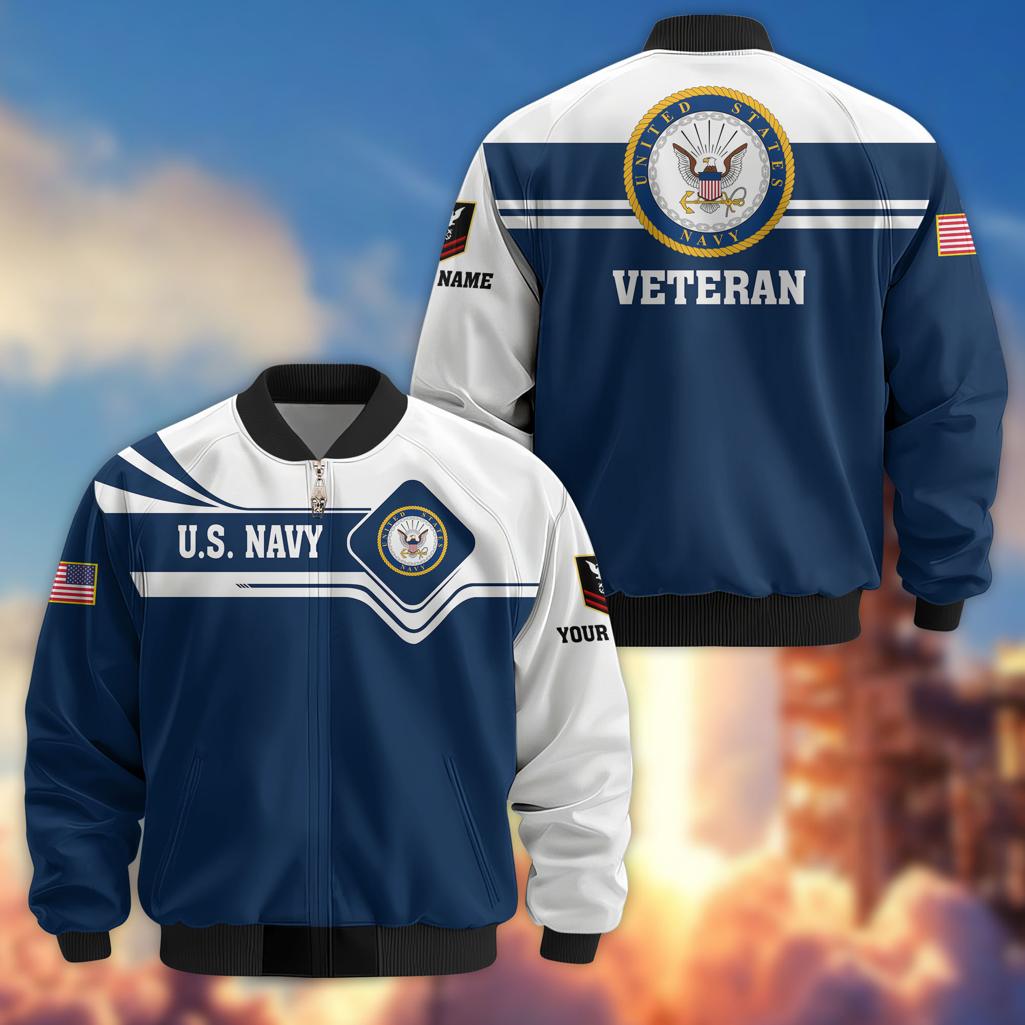 Premium Custom US Navy Veteran Bomber Jacket VPVC802702, Gifts For US Navy Veteran, Gifts On Father’s Day, Veterans Day