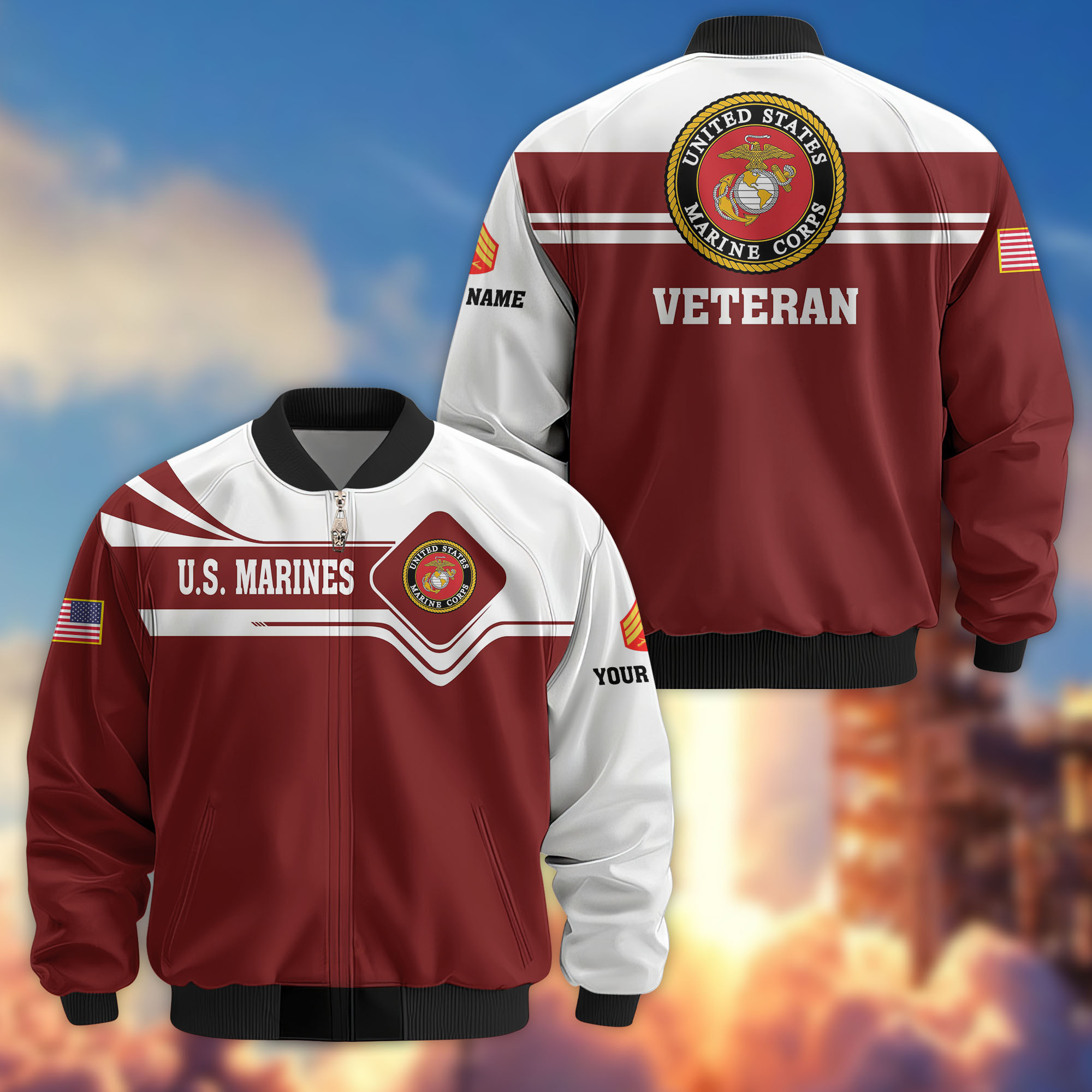 Premium Custom USMC Veteran Bomber Jacket VPVC802703, Gifts For US Marine Veteran, Gifts On Father’s Day, Veterans Day
