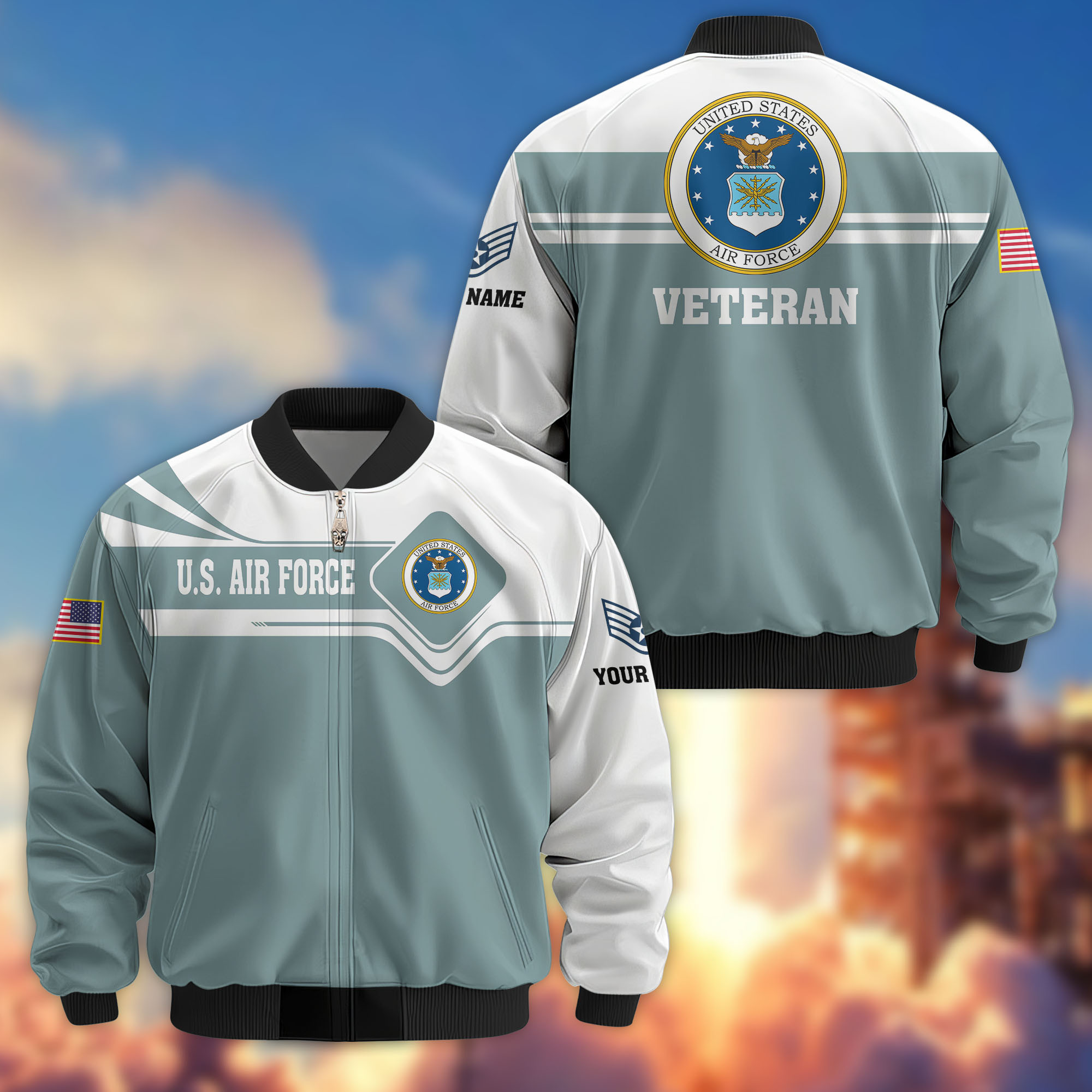 Premium Custom USAF Veteran Bomber Jacket VPVC802704, Gifts For US Air Force Veteran, Gifts On Father’s Day, Veterans Day
