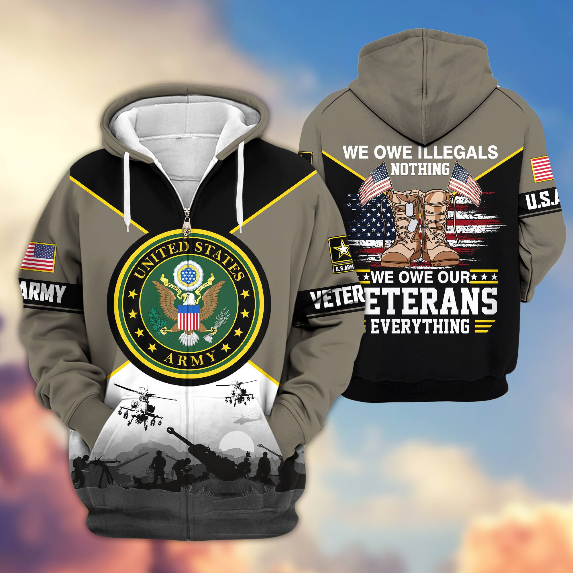 Premium US Veterans Zip Up Hoodie ATTN060821, Gifts For US Veterans, Gifts On Father’s Day, Veterans Day
