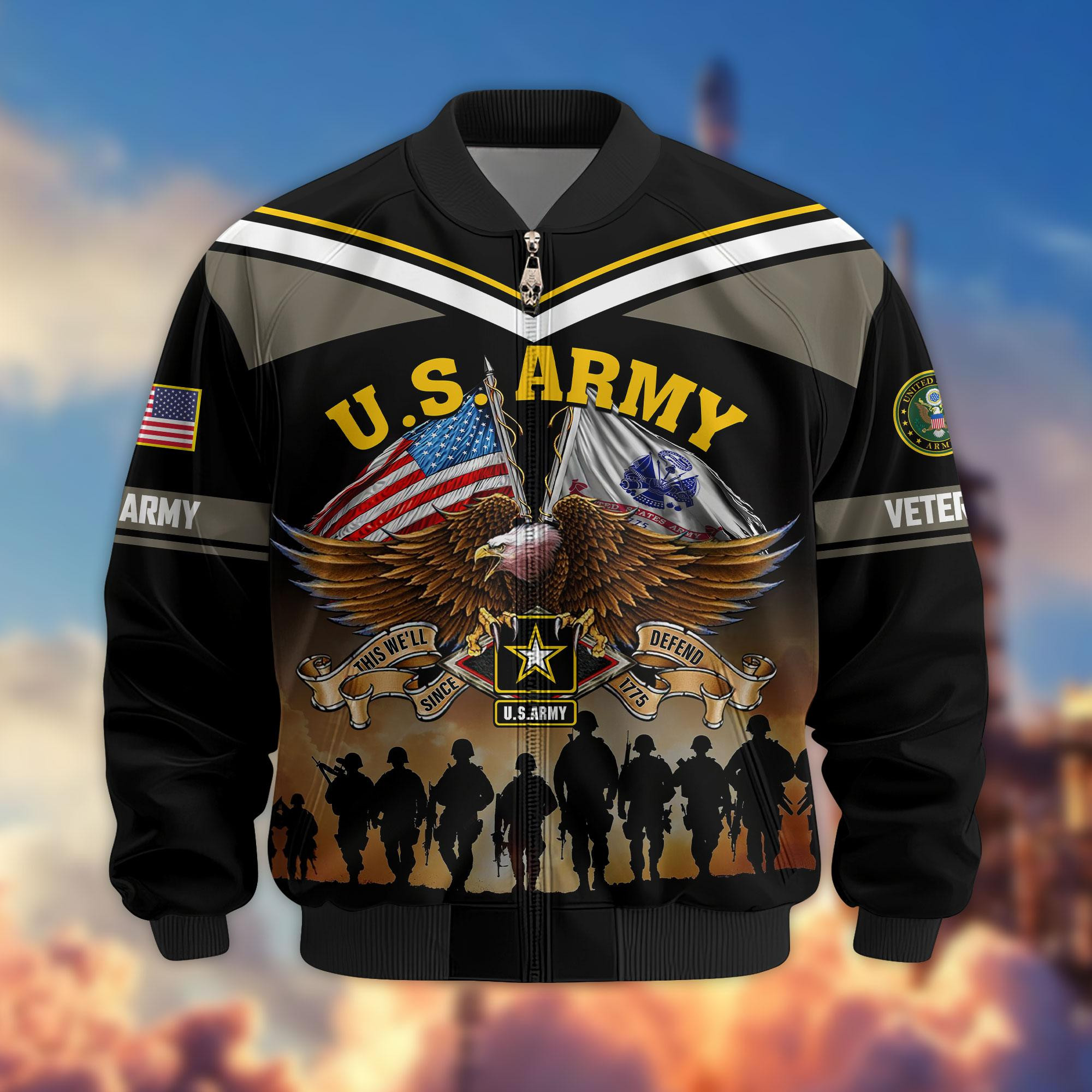 Premium US Veterans Bomber Jacket ATTN060822, Gifts For US Veterans, Gifts On Father’s Day, Veterans Day