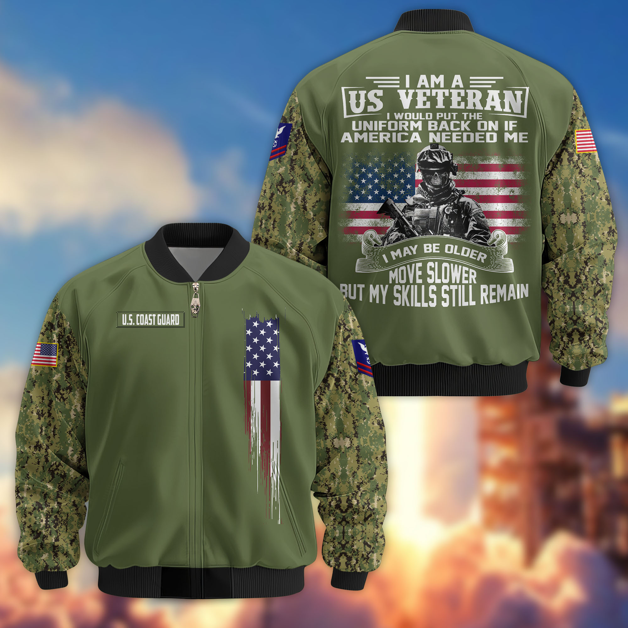 Premium Custom USCG Veteran Bomber Jacket VPVC802605, Gifts For Coast Guard Veteran, Gifts On Father’s Day, Veterans Day