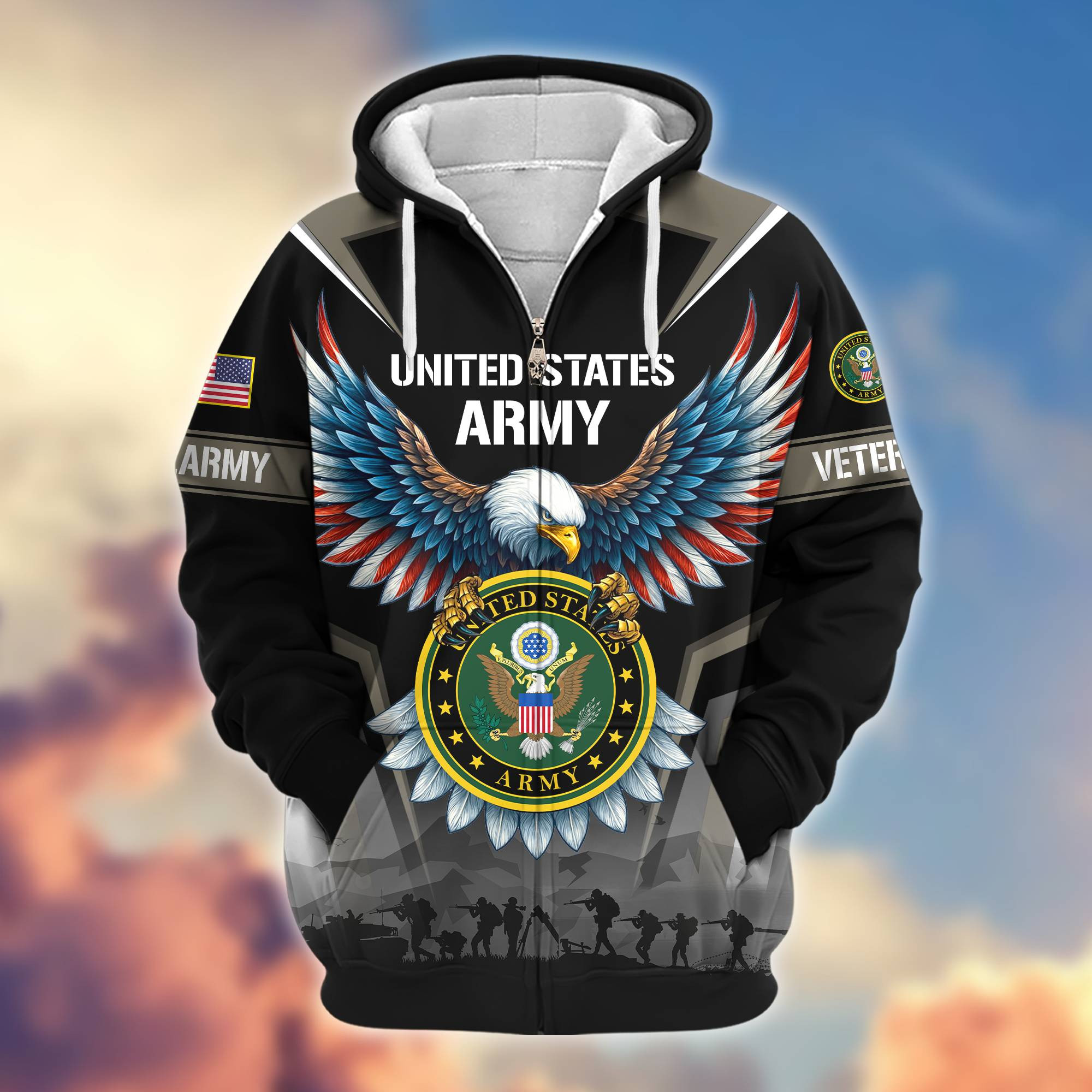Premium US Veterans Zip Up Hoodie BPHN110812, Gifts For US Veterans, Gifts On Father’s Day, Veterans Day