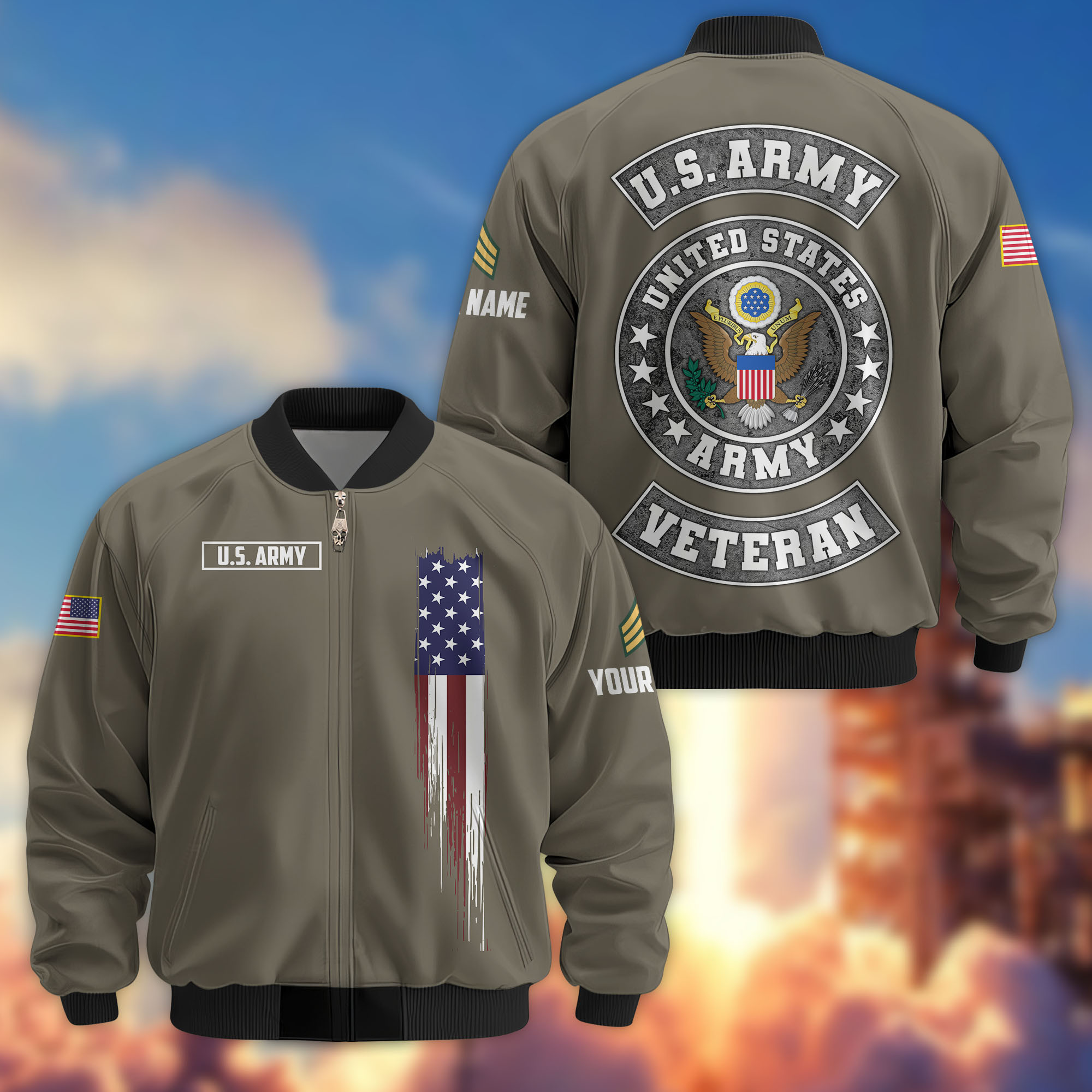 Premium Custom US Army Veteran Bomber Jacket VPVC802801, Gifts For US Army Veteran, Gifts On Father’s Day, Veterans Day