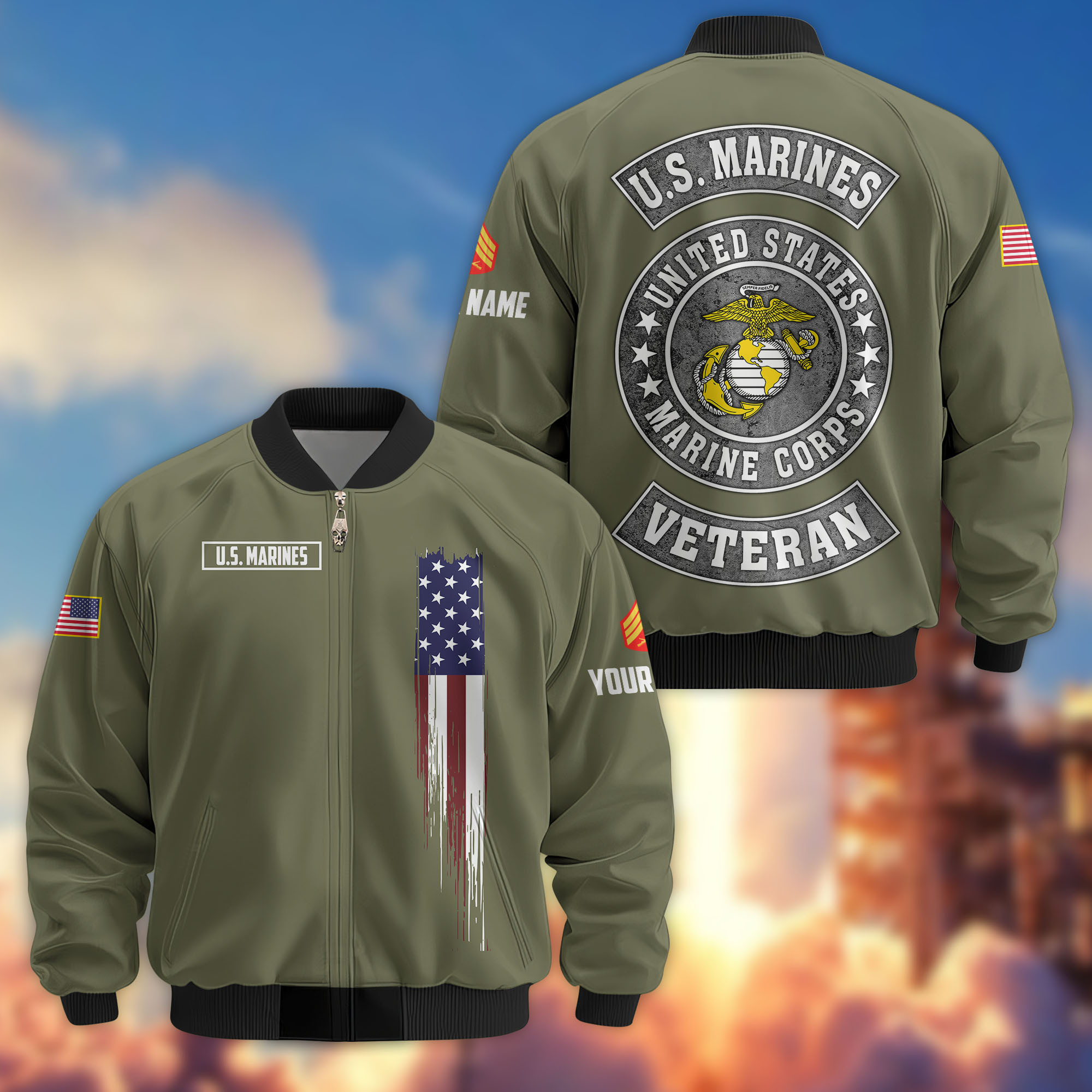 Premium Custom USMC Veteran Bomber Jacket VPVC802811, Gifts For US Marine Veteran, Gifts On Father’s Day, Veterans Day